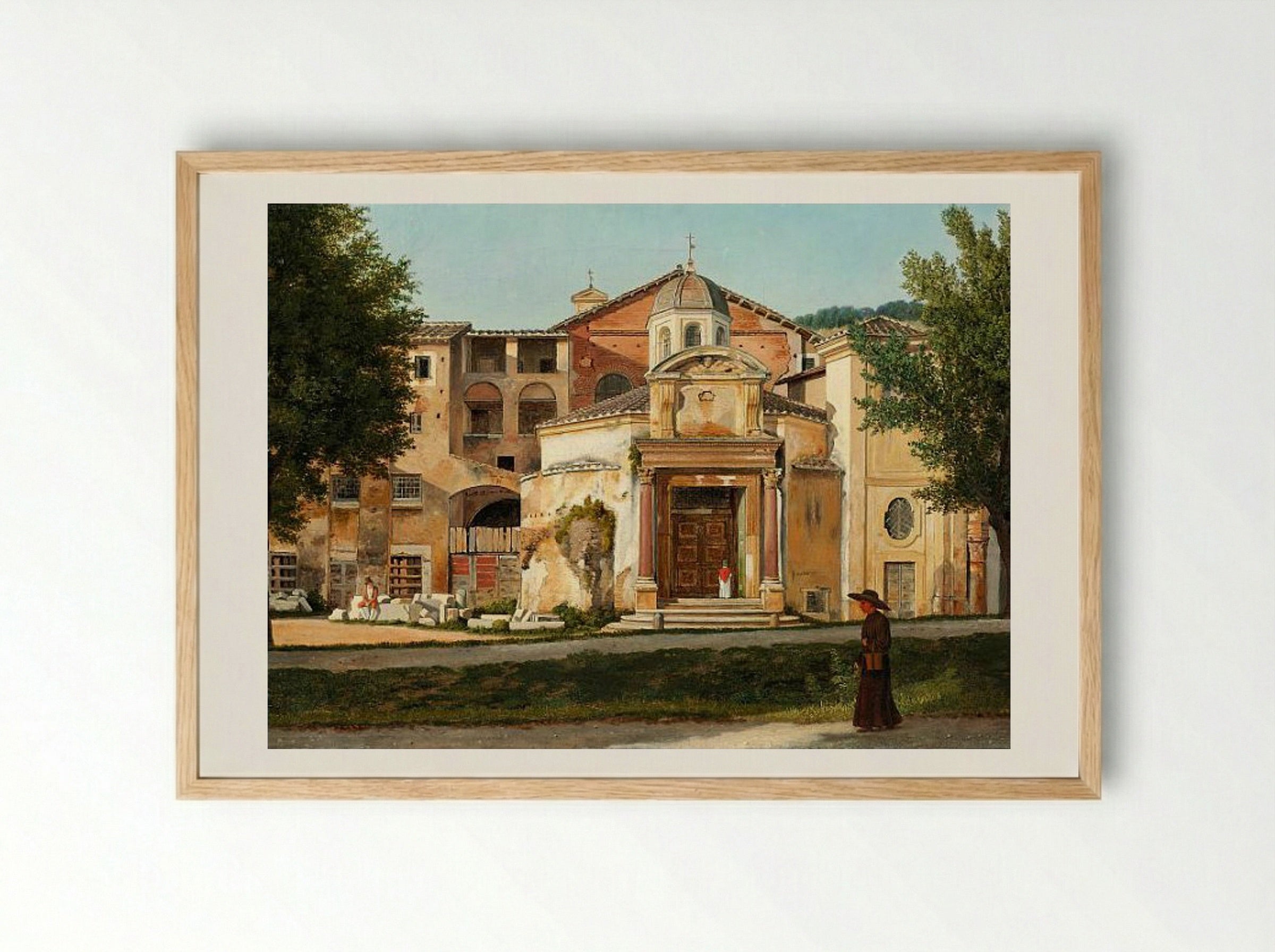 A Section of the Via Sacra, Rome (The Church of Saints Cosmas and Damian) - Christoffer Wilhelm Eckersberg - Framed Print Wood