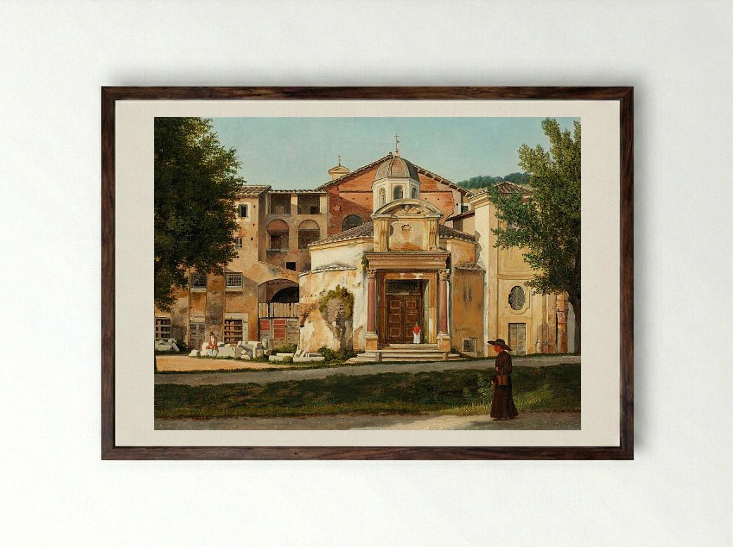 A Section of the Via Sacra, Rome (The Church of Saints Cosmas and Damian) - Christoffer Wilhelm Eckersberg - Framed Print Dark Wood