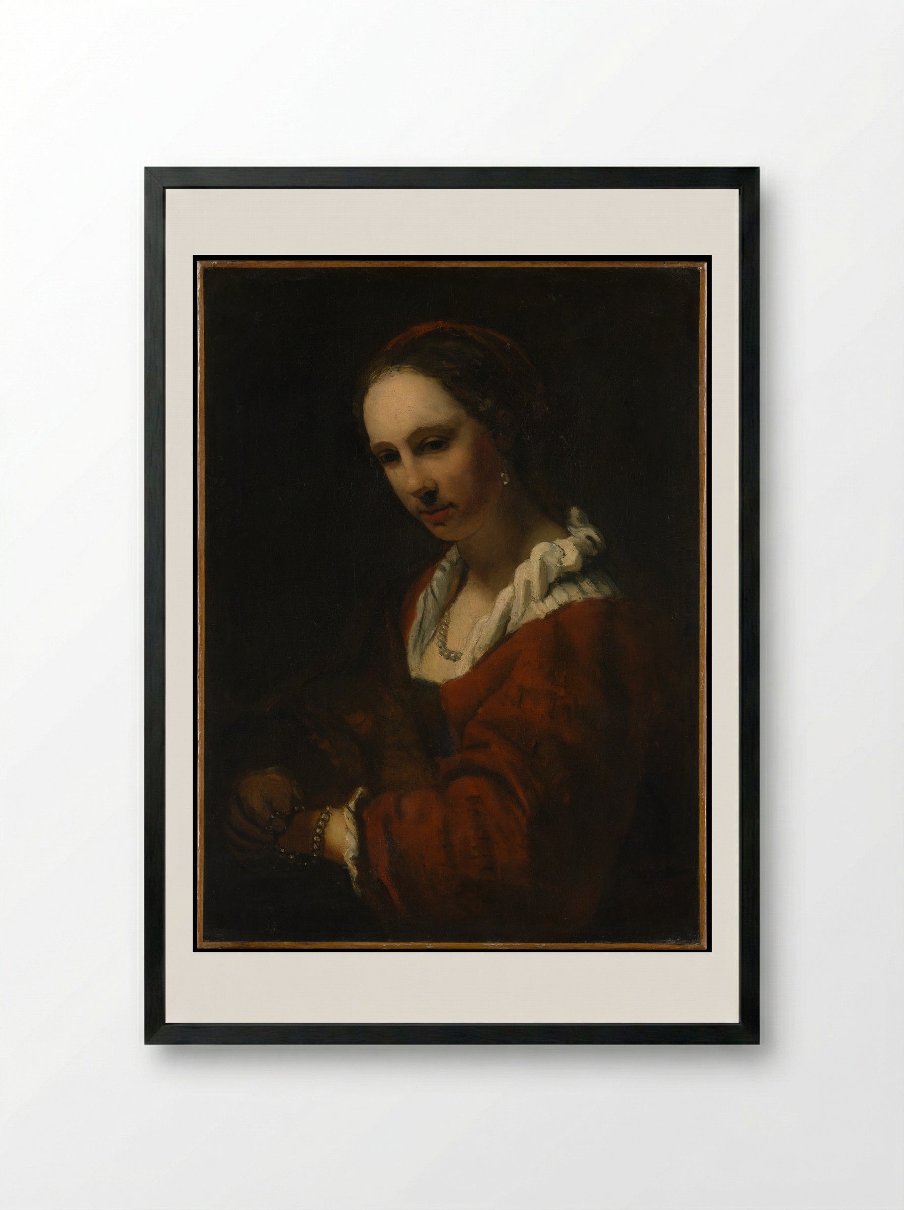 Young Woman with a Pearl Necklace - Willem Drost - Framed Print Black