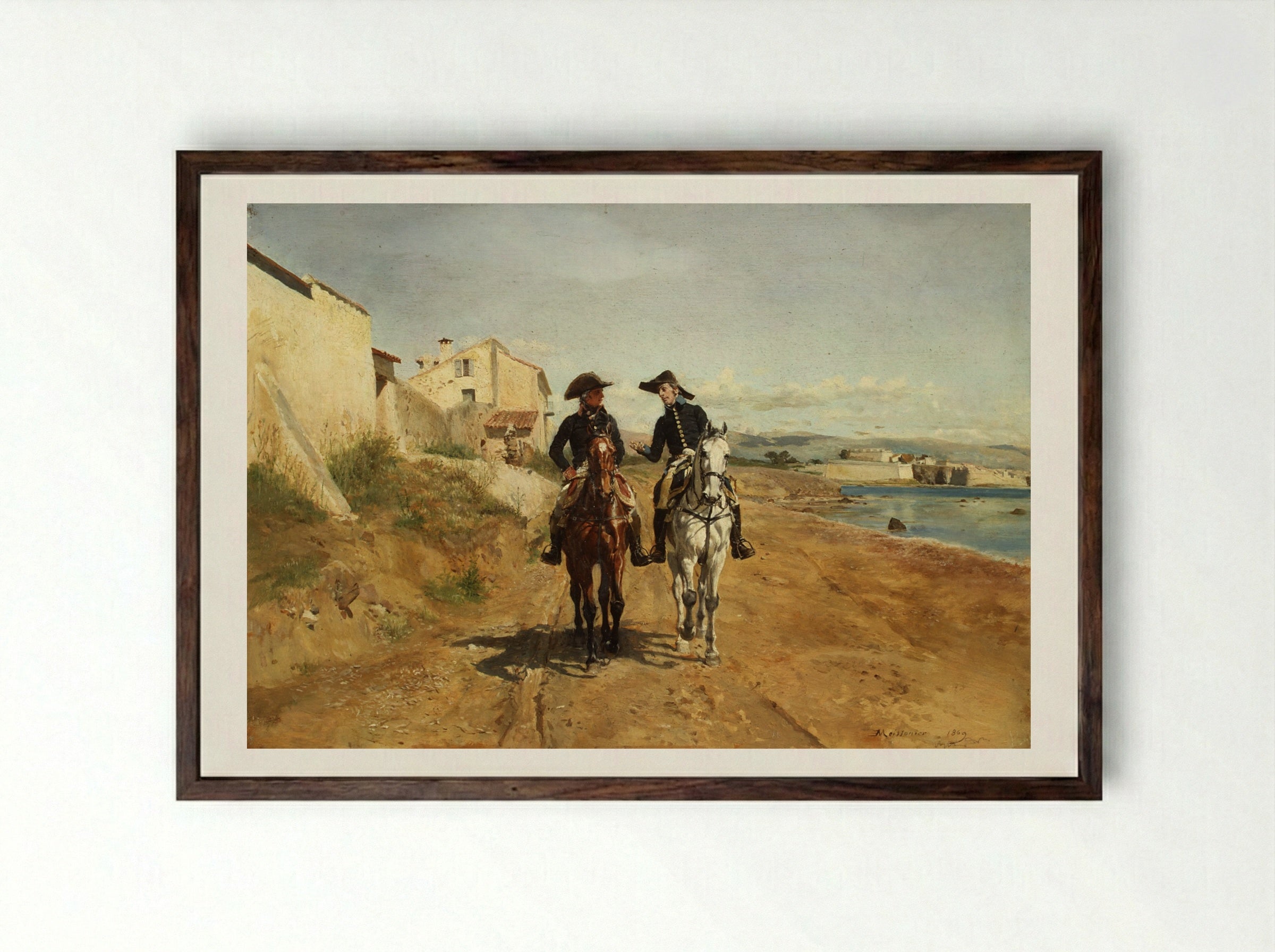 A General and His Aide-de-camp - Ernest Meissonier - Framed Print Dark Wood