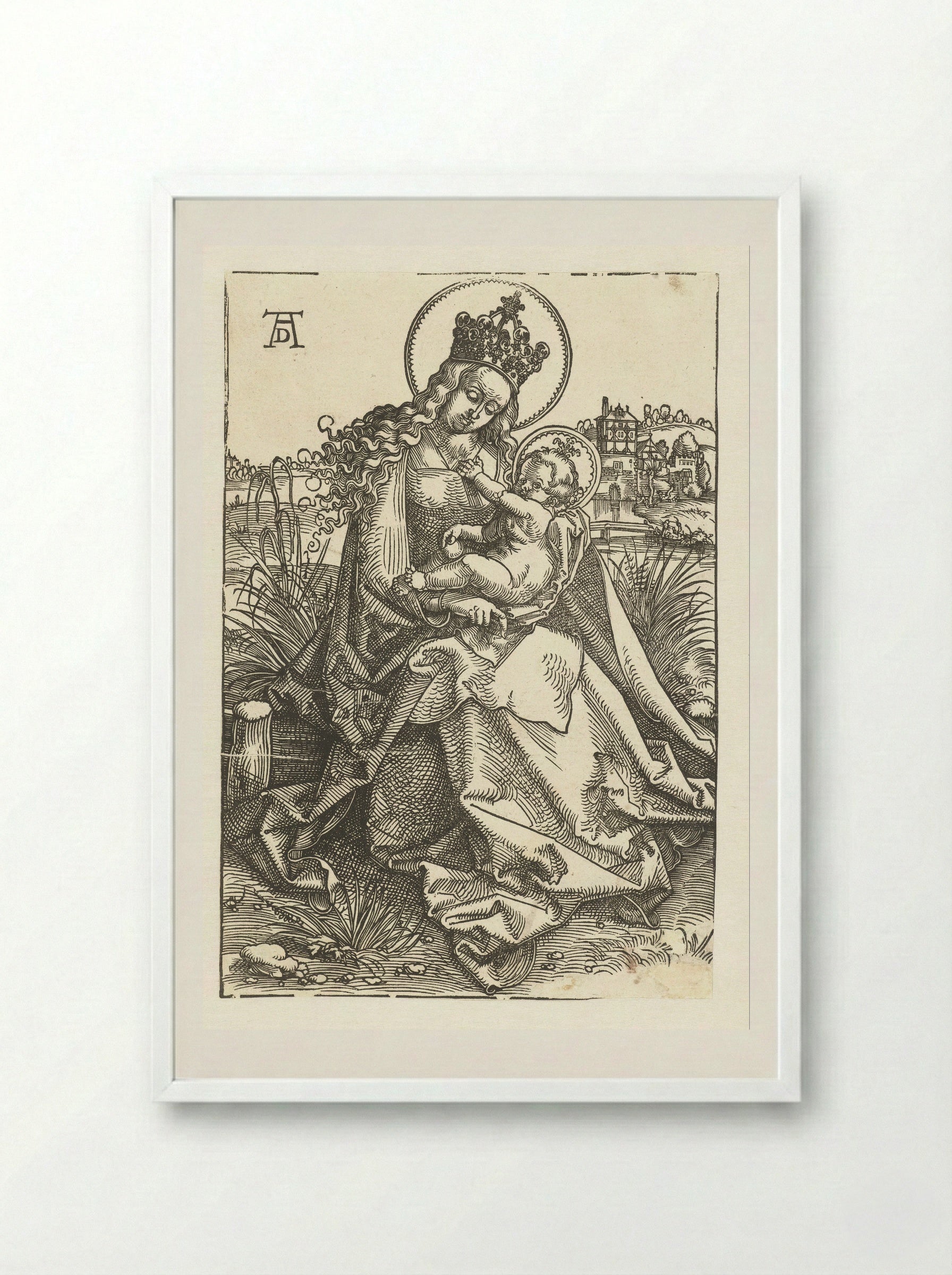 Virgin and Child in a Landscape - Hans Baldung Grien - Framed Print White