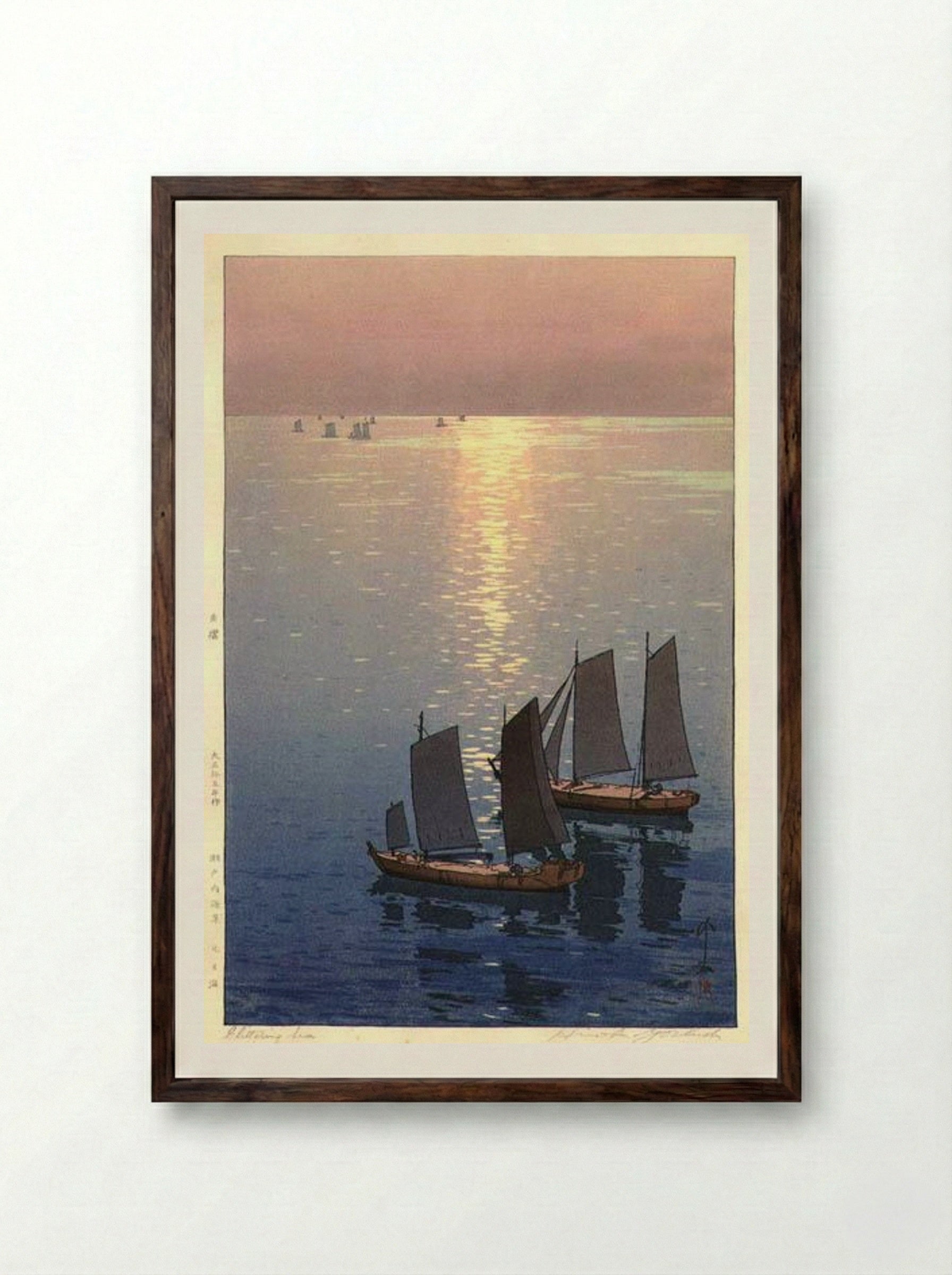 Glittering Sea - Hiroshi Yoshida - Framed Print Dark Wood