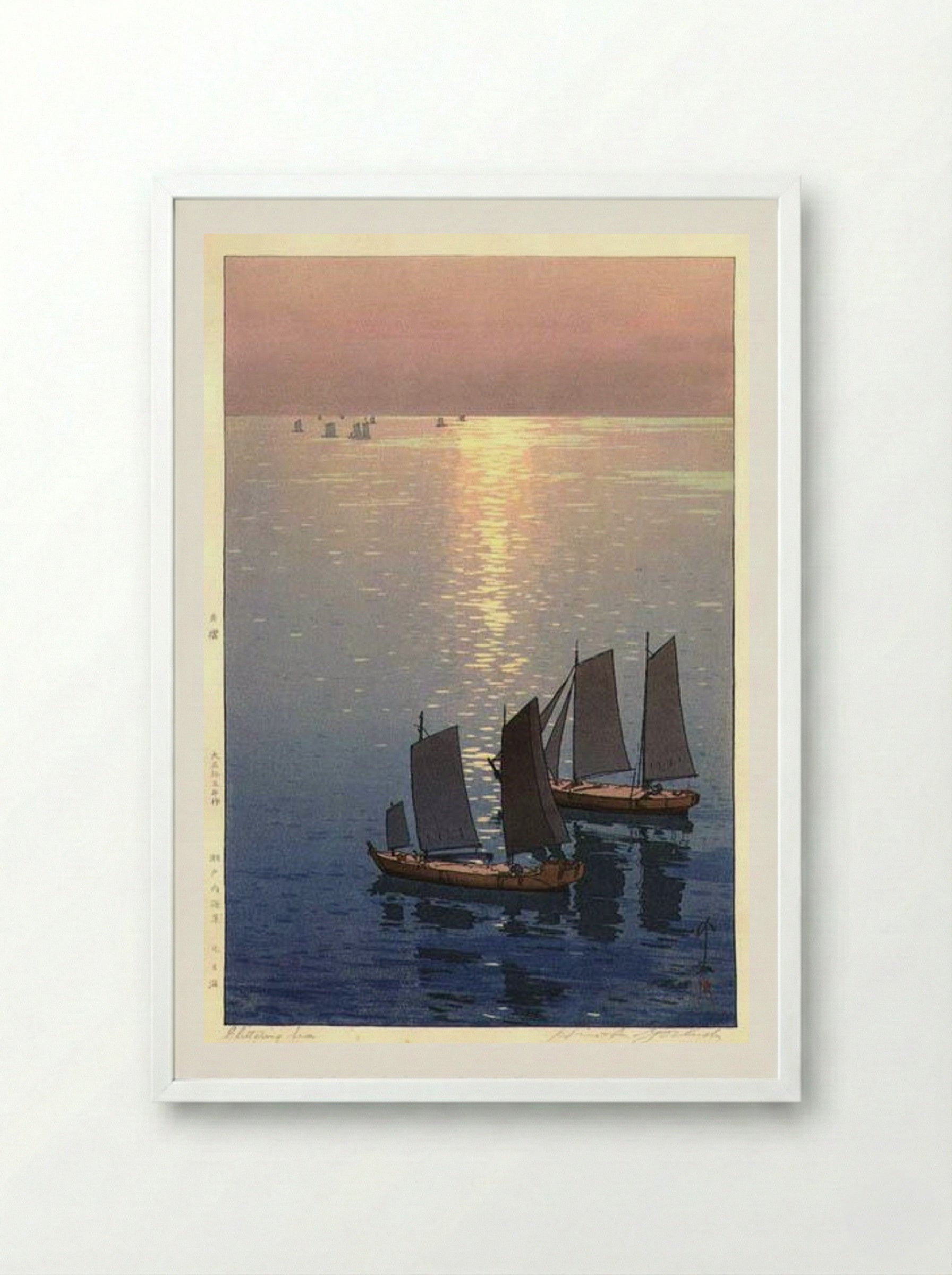 Glittering Sea - Hiroshi Yoshida - Framed Print White