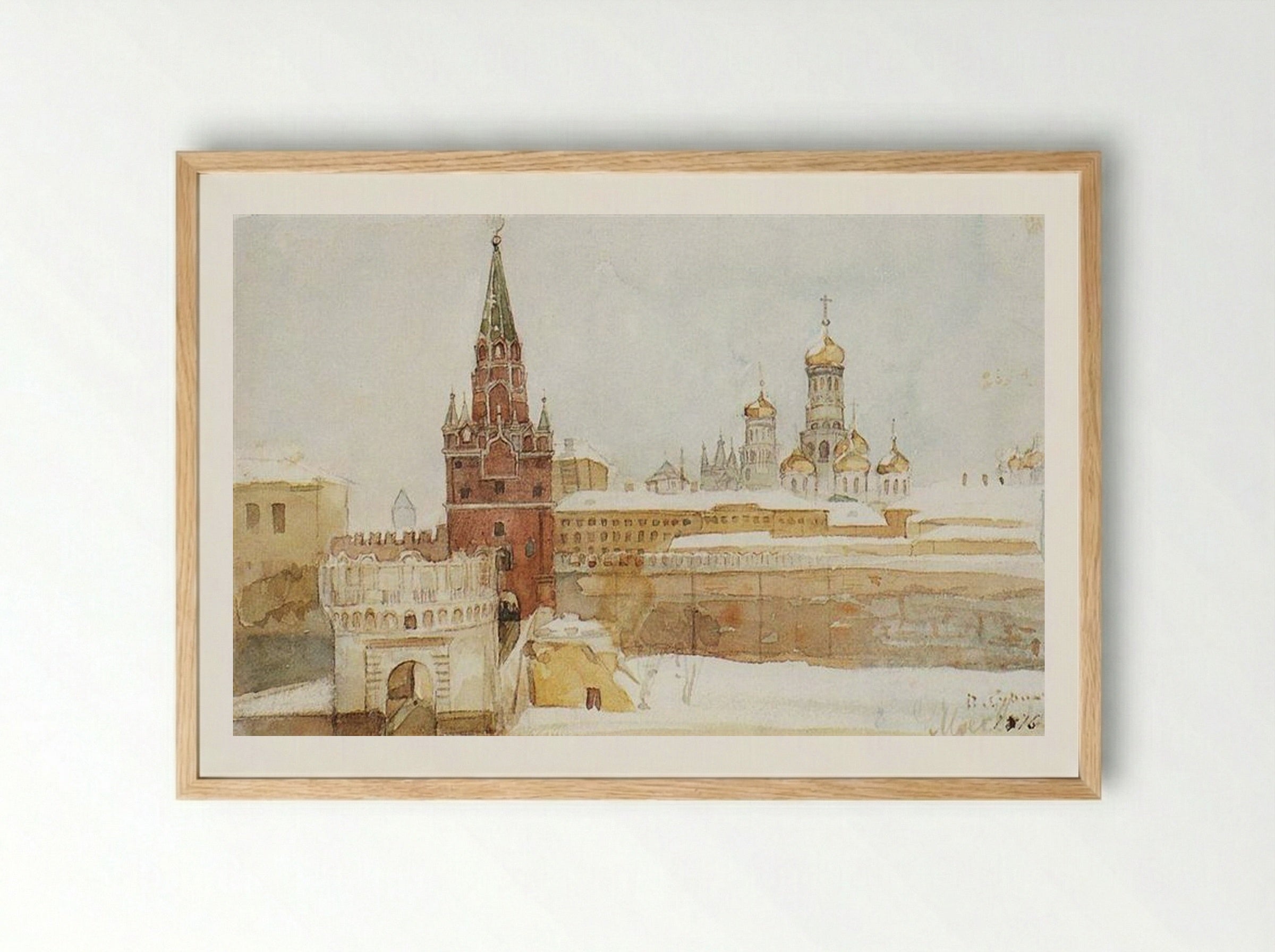 View of the Kremlin in Winter - Vasily Surikov - Framed Print Wood