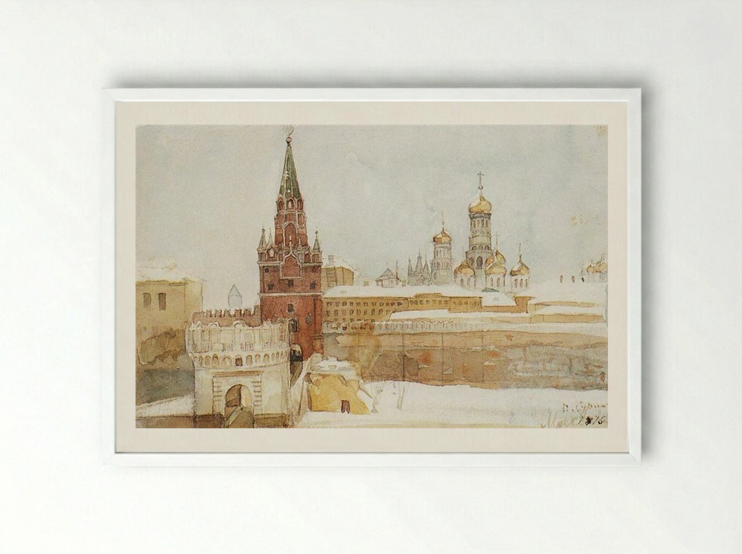 View of the Kremlin in Winter - Vasily Surikov - Framed Print White