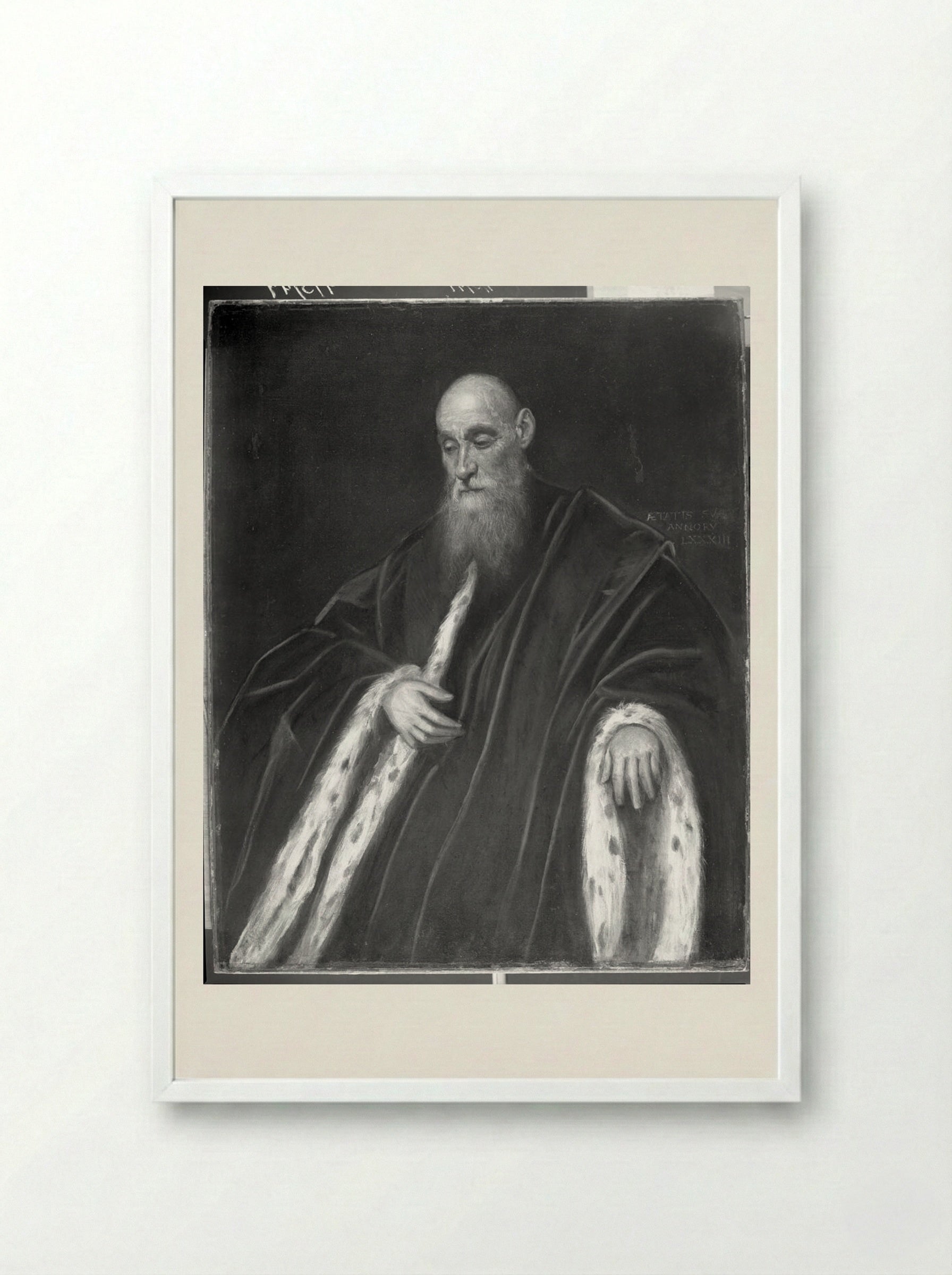 Portrait of a Venetian Senator - Domenico Tintoretto - Framed Print White