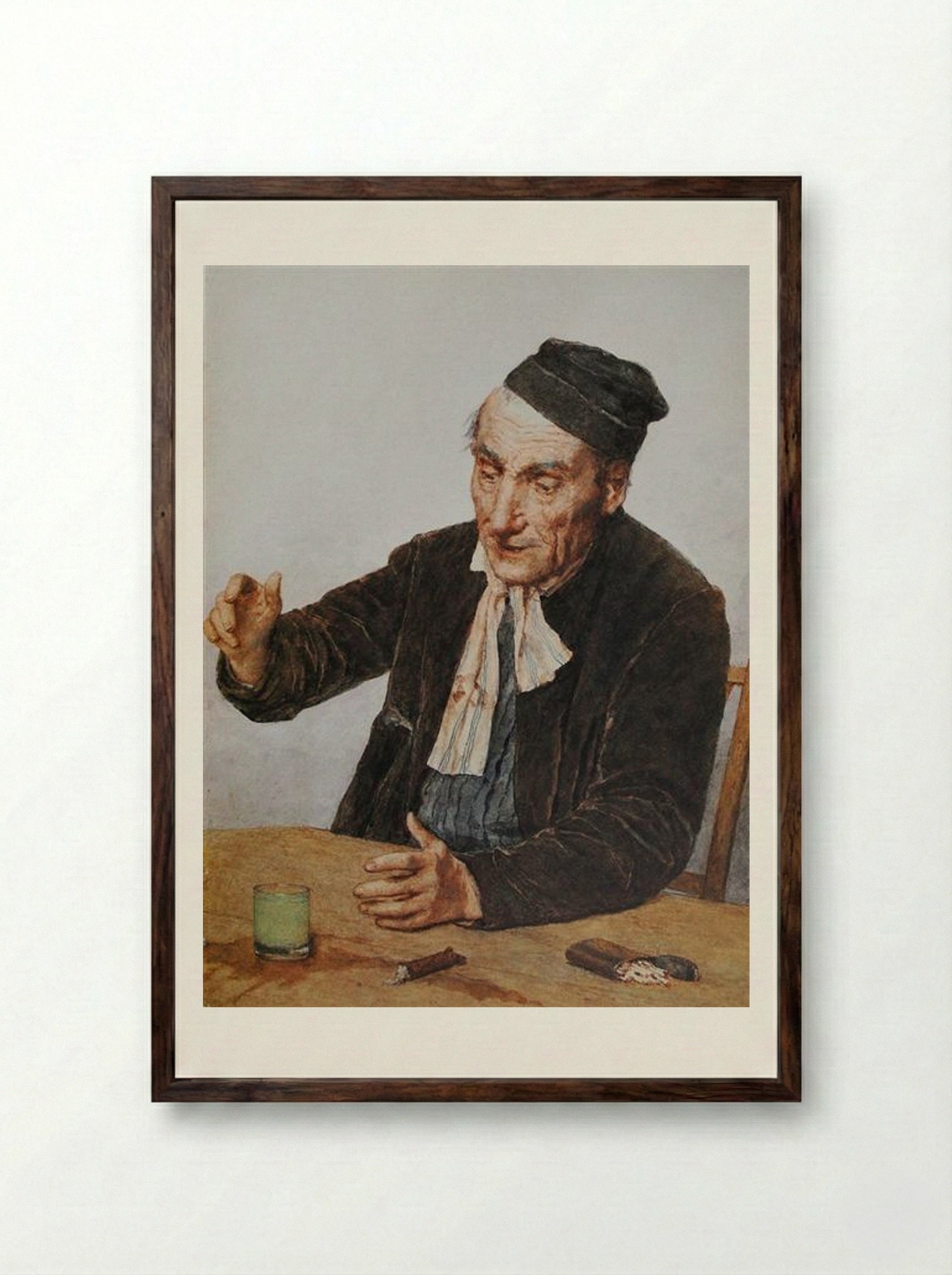 The Absinth Drinker - Albert Anker - Framed Print Dark Wood