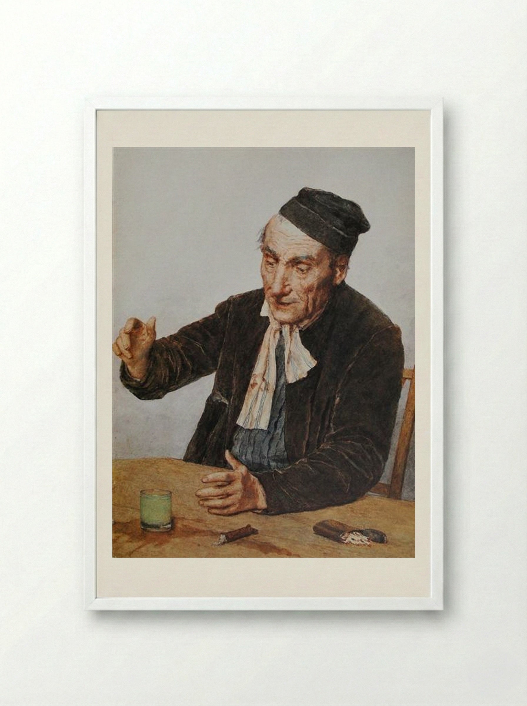 The Absinth Drinker - Albert Anker - Framed Print White