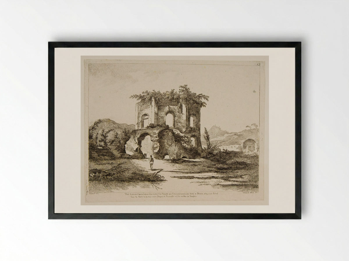 Ruins of a Temple on the Shore near Naples - Adélaide Allou - Framed Print Black