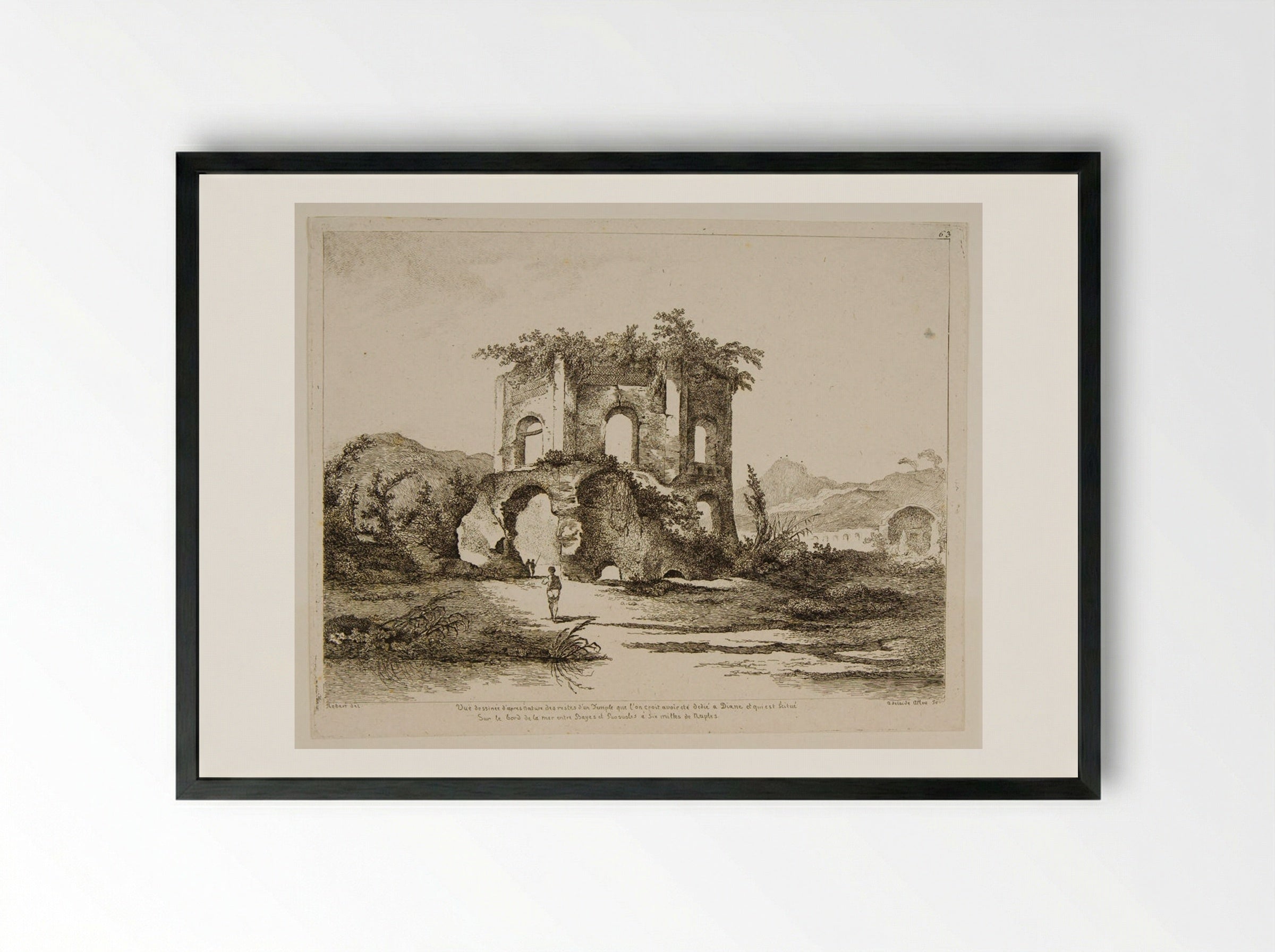 Ruins of a Temple on the Shore near Naples - Adélaide Allou - Framed Print Black