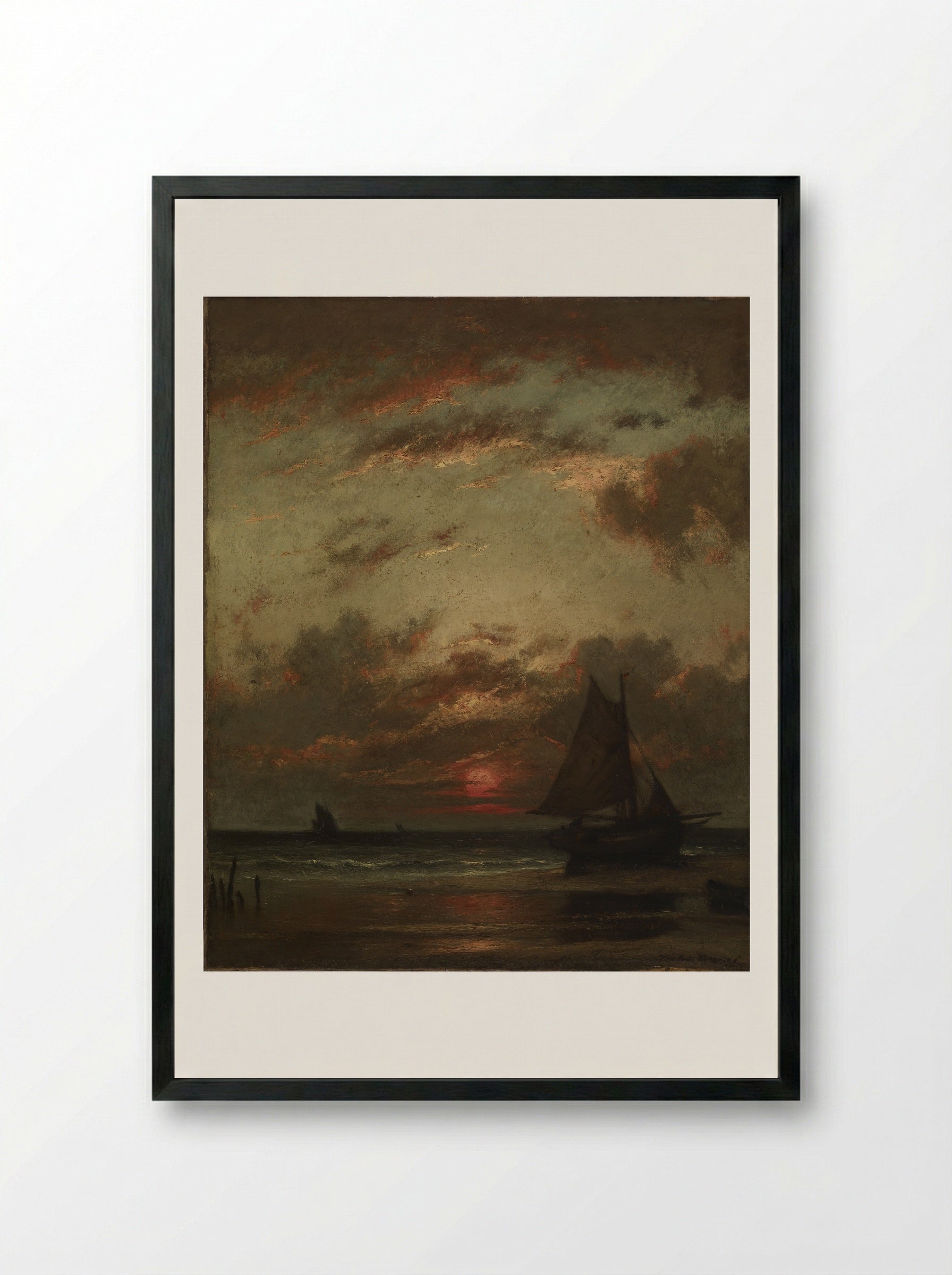 Sunset on the Coast - Jules Dupré - Framed Print Black