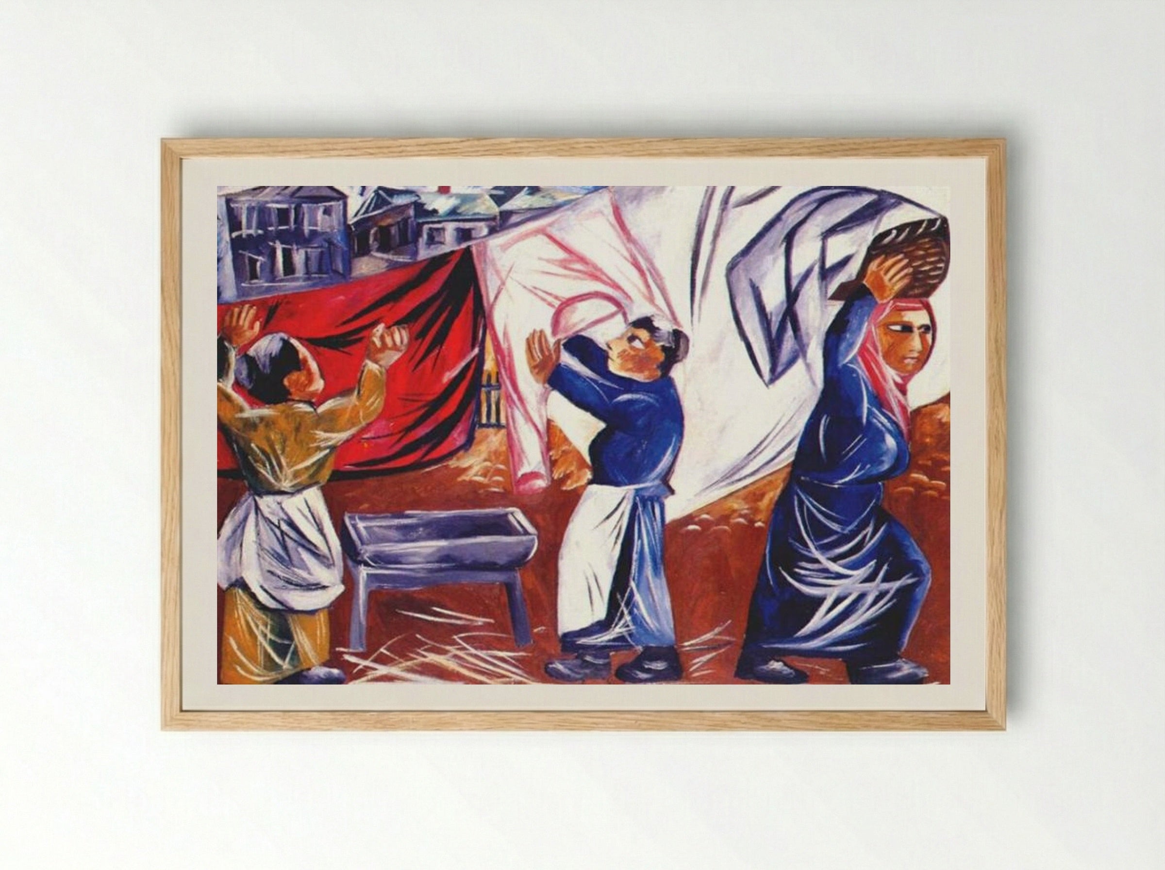 Washerwomen - Natalia Goncharova - Framed Print Wood