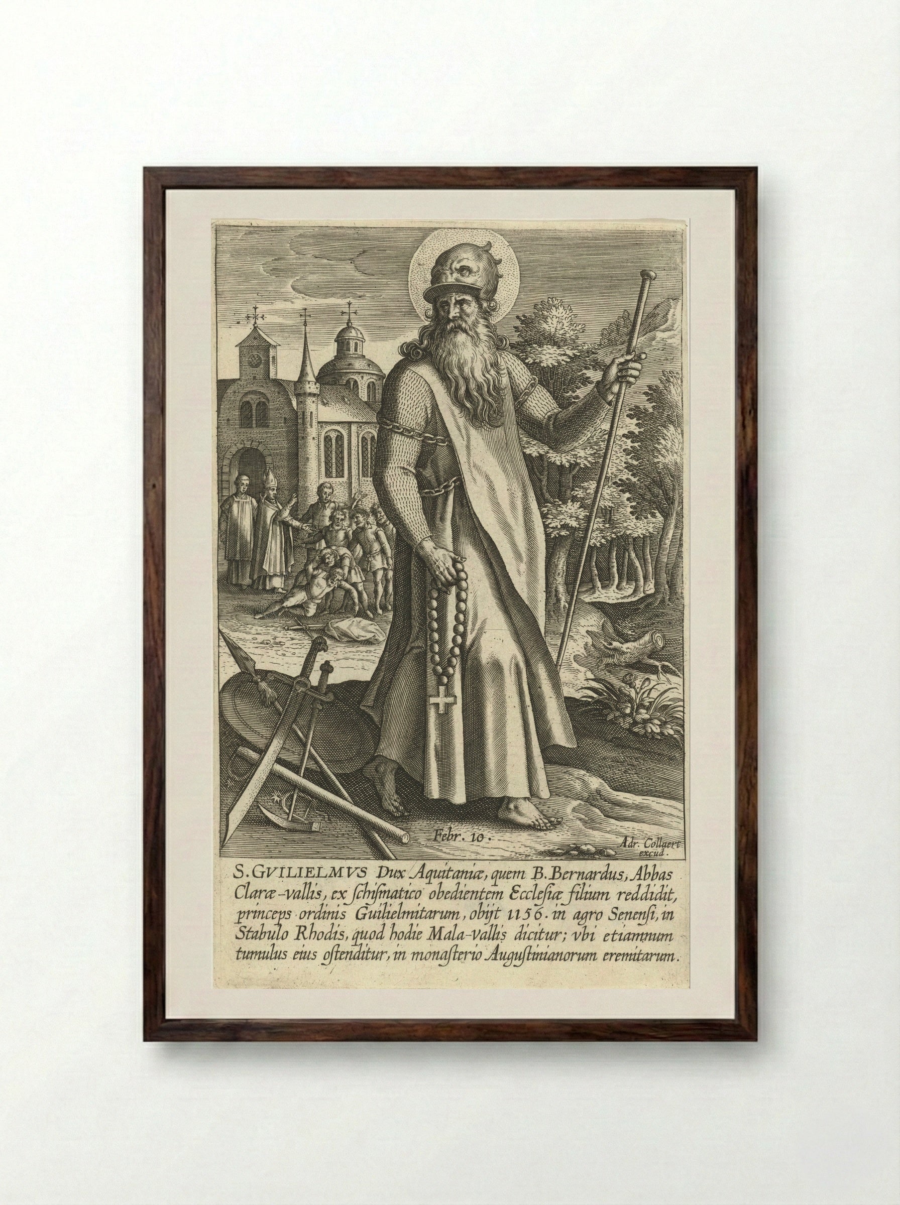 Saint William of Aquitaine - Adriaen Collaert - Framed Print Dark Wood