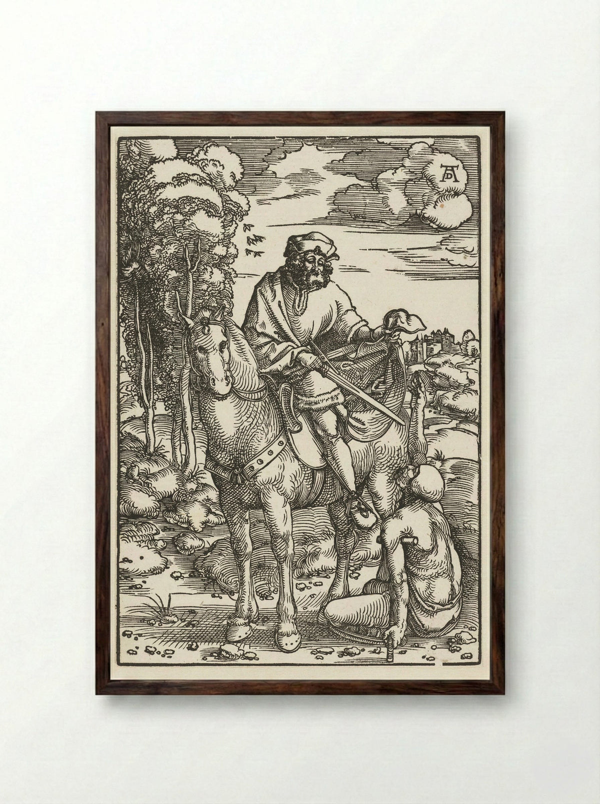 Saint Martin Dividing His Cloak - Hans Baldung Grien - Framed Print Dark Wood