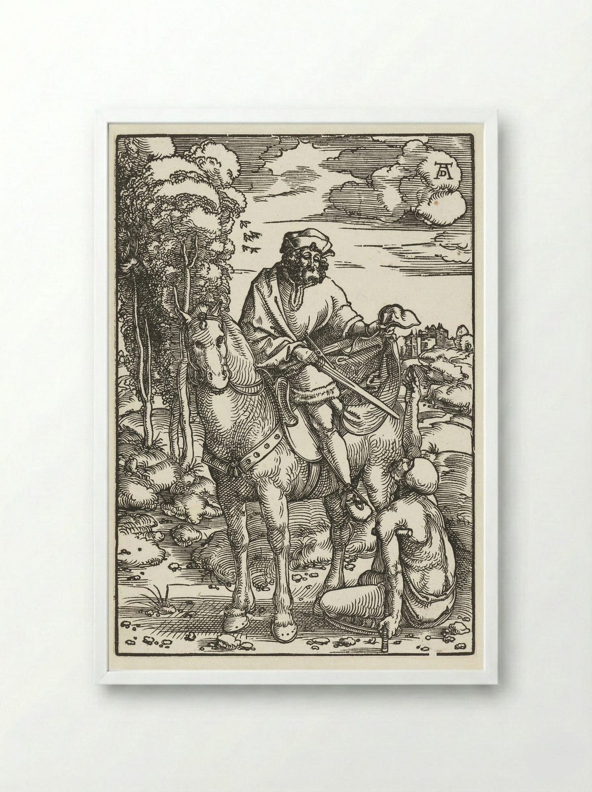 Saint Martin Dividing His Cloak - Hans Baldung Grien - Framed Print White