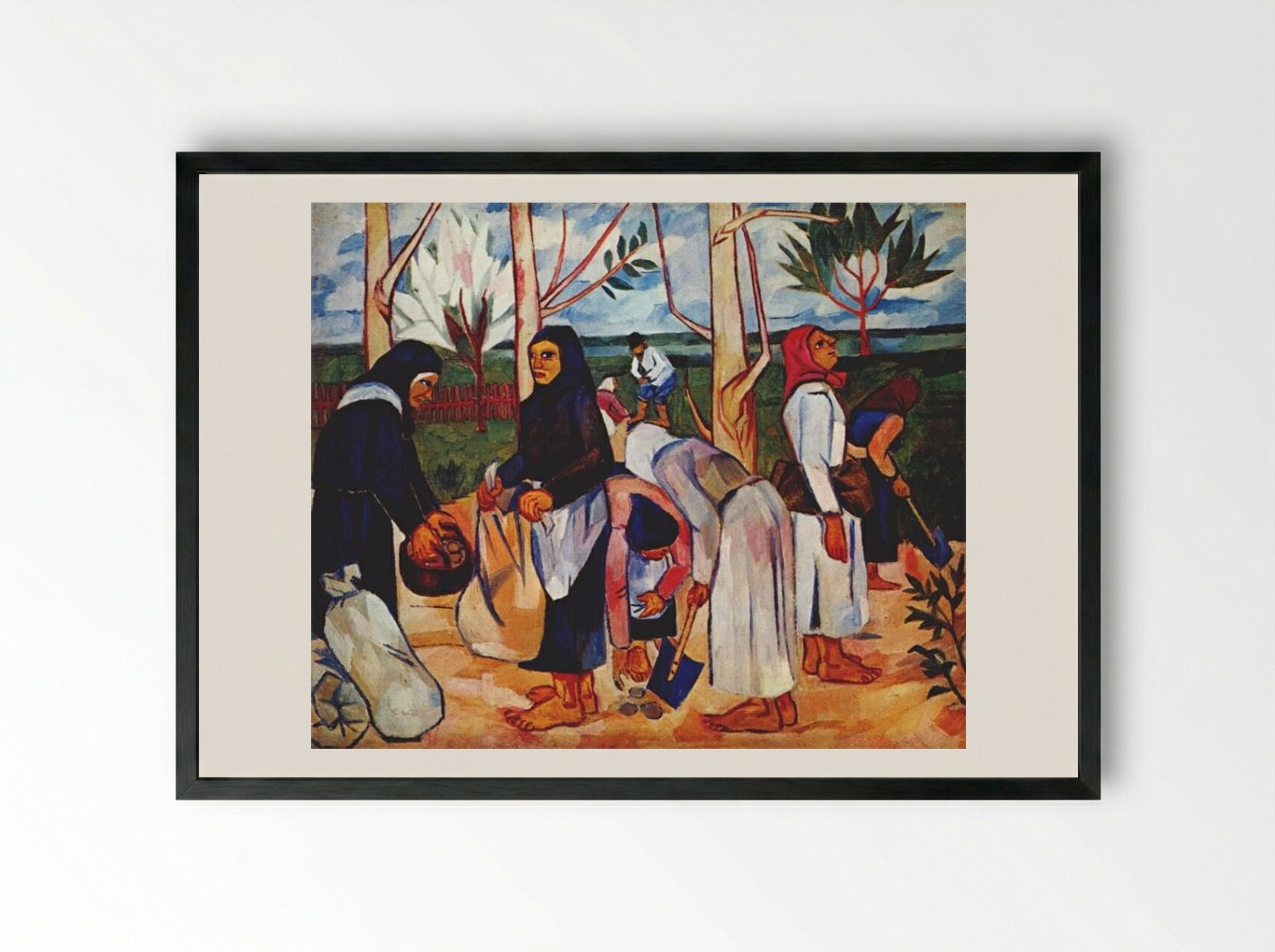 Planting Potatoes - Natalia Goncharova - Framed Print Black