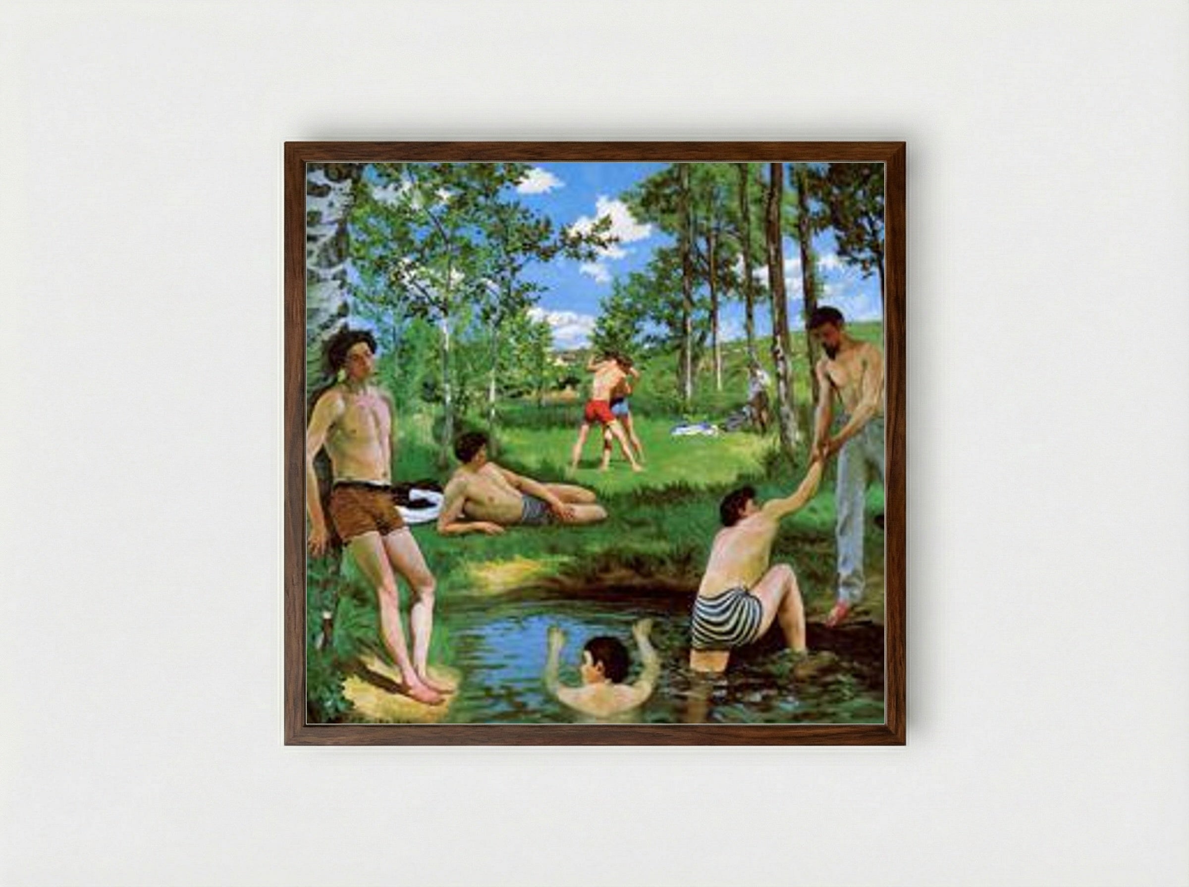 Bathers (Summer Scene) - Frederic Bazille - Framed Print Dark Wood