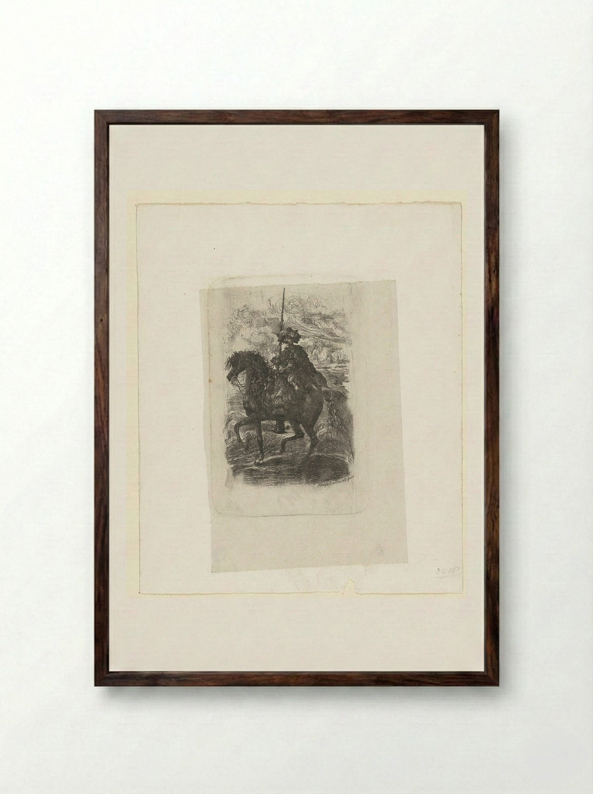 Man in Eastern Costume on Horseback - Auguste Delâtre - Framed Print Dark Wood