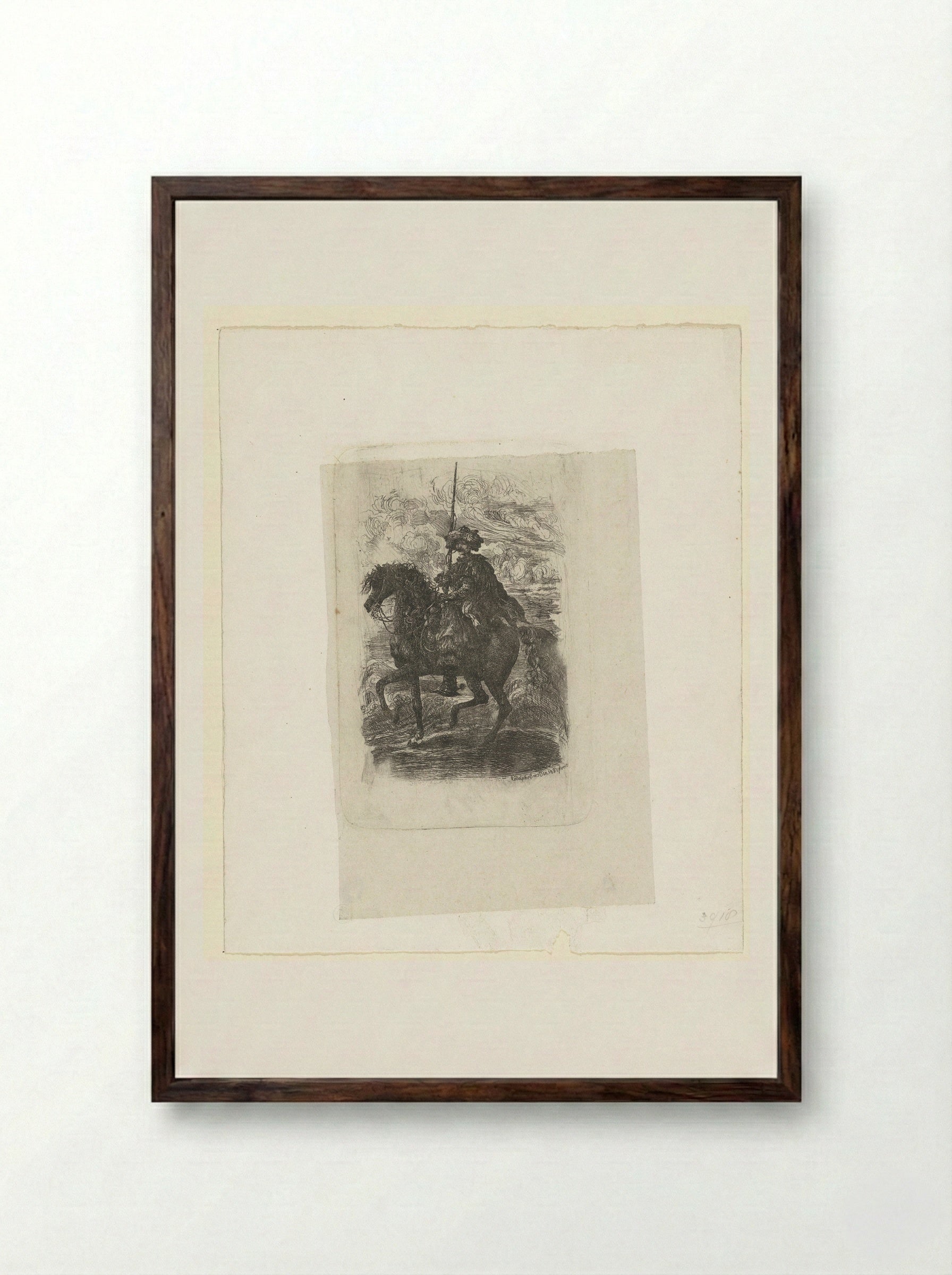 Man in Eastern Costume on Horseback - Auguste Delâtre - Framed Print Dark Wood