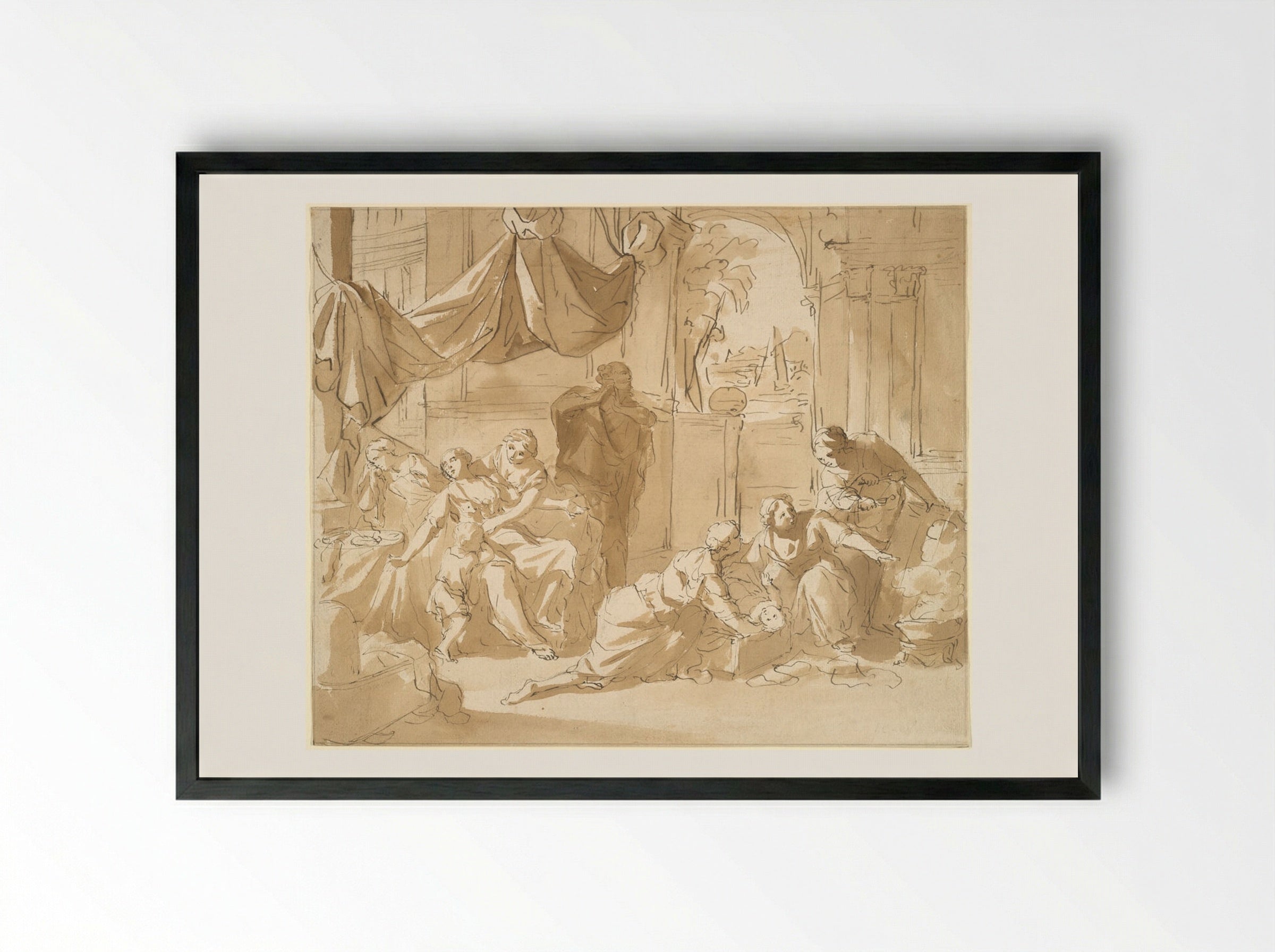 Departure of the Infant Moses - Nicolaas Verkolje - Framed Print Black