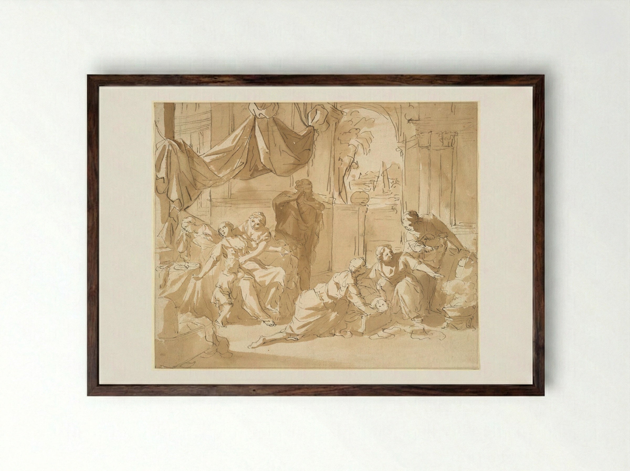 Departure of the Infant Moses - Nicolaas Verkolje - Framed Print Dark Wood