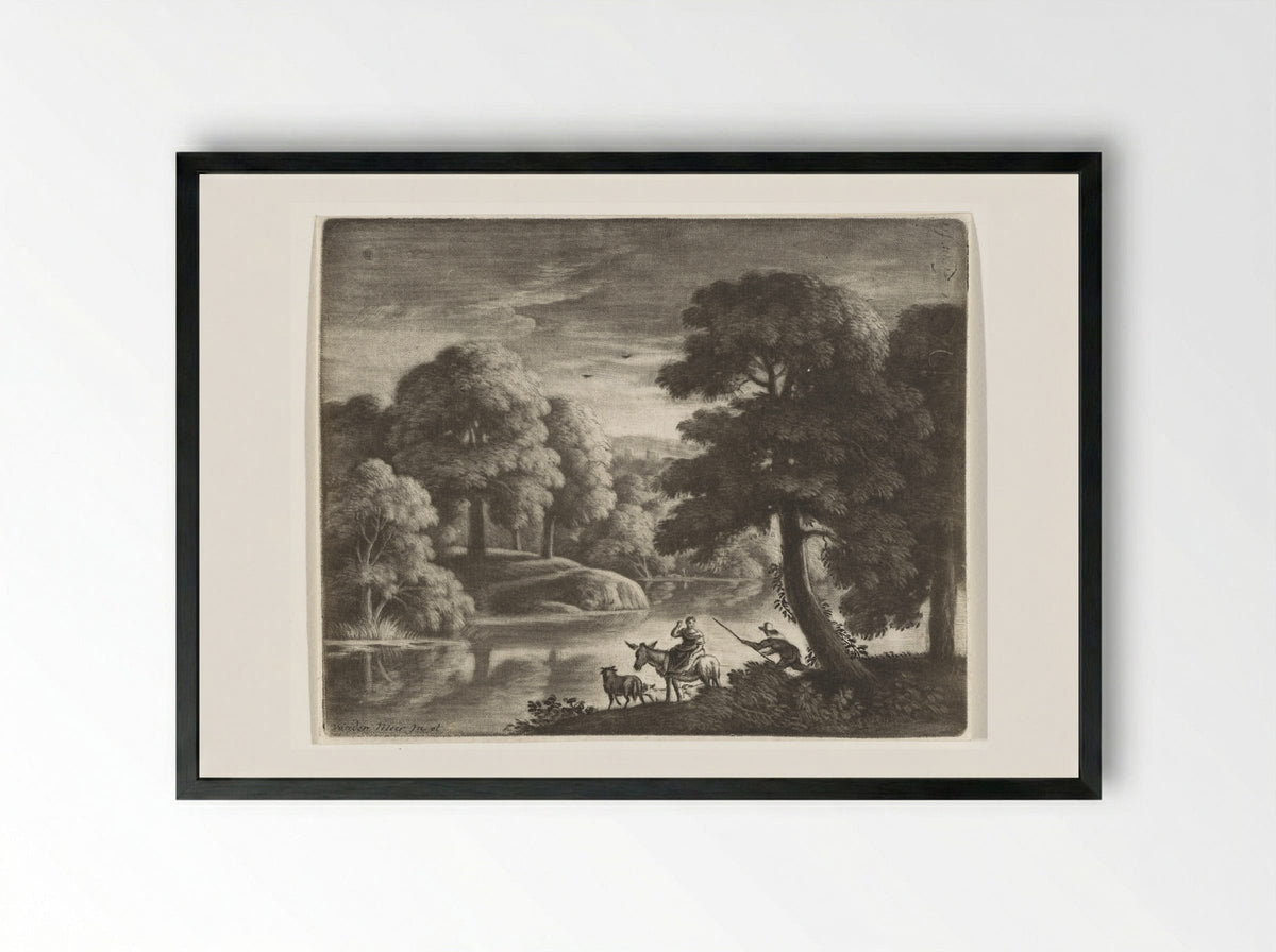 Landschap met herder en herderin - Pieter Louw - Framed Print Black