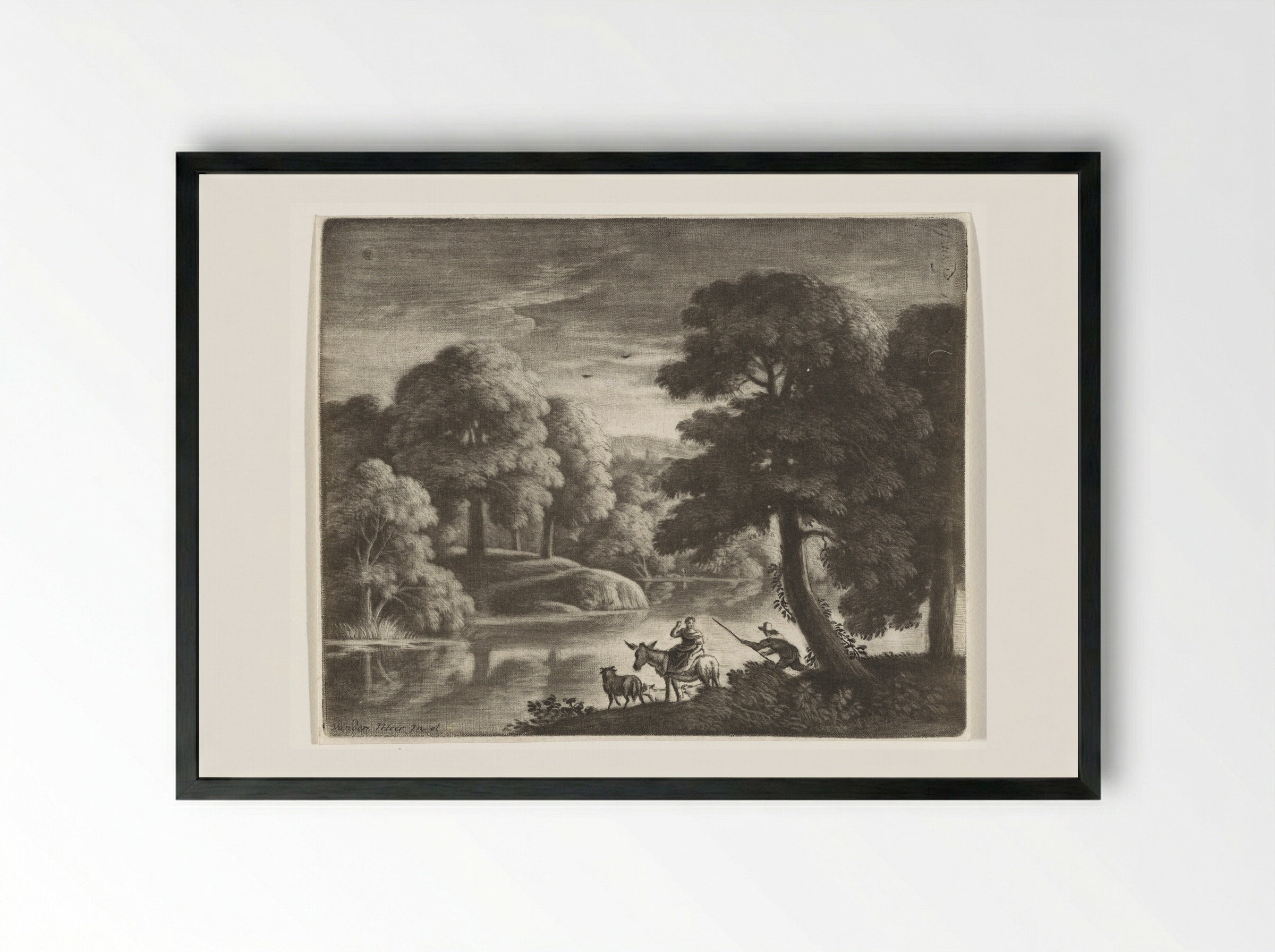 Landschap met herder en herderin - Pieter Louw - Framed Print Black