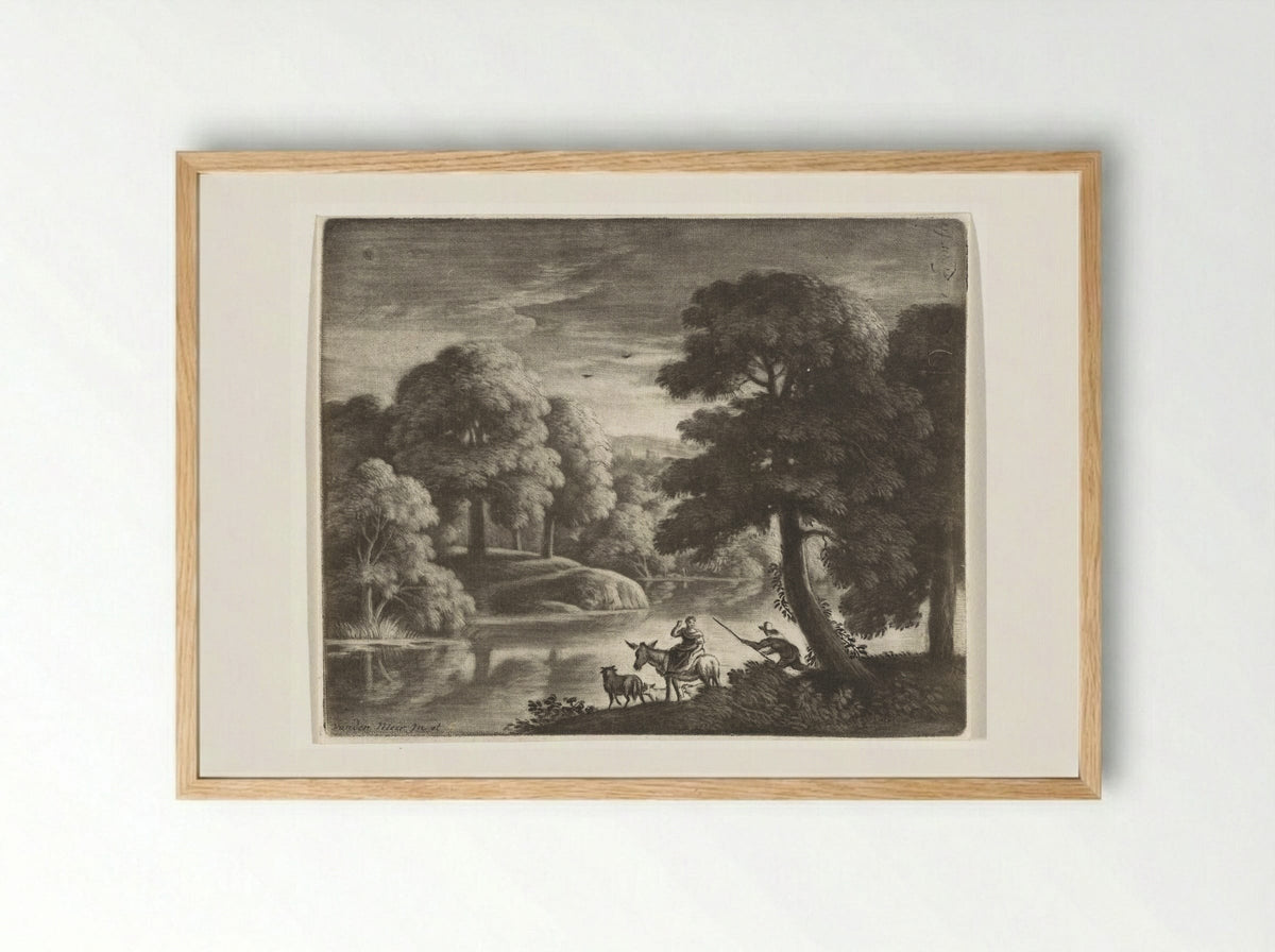 Landschap met herder en herderin - Pieter Louw - Framed Print Wood