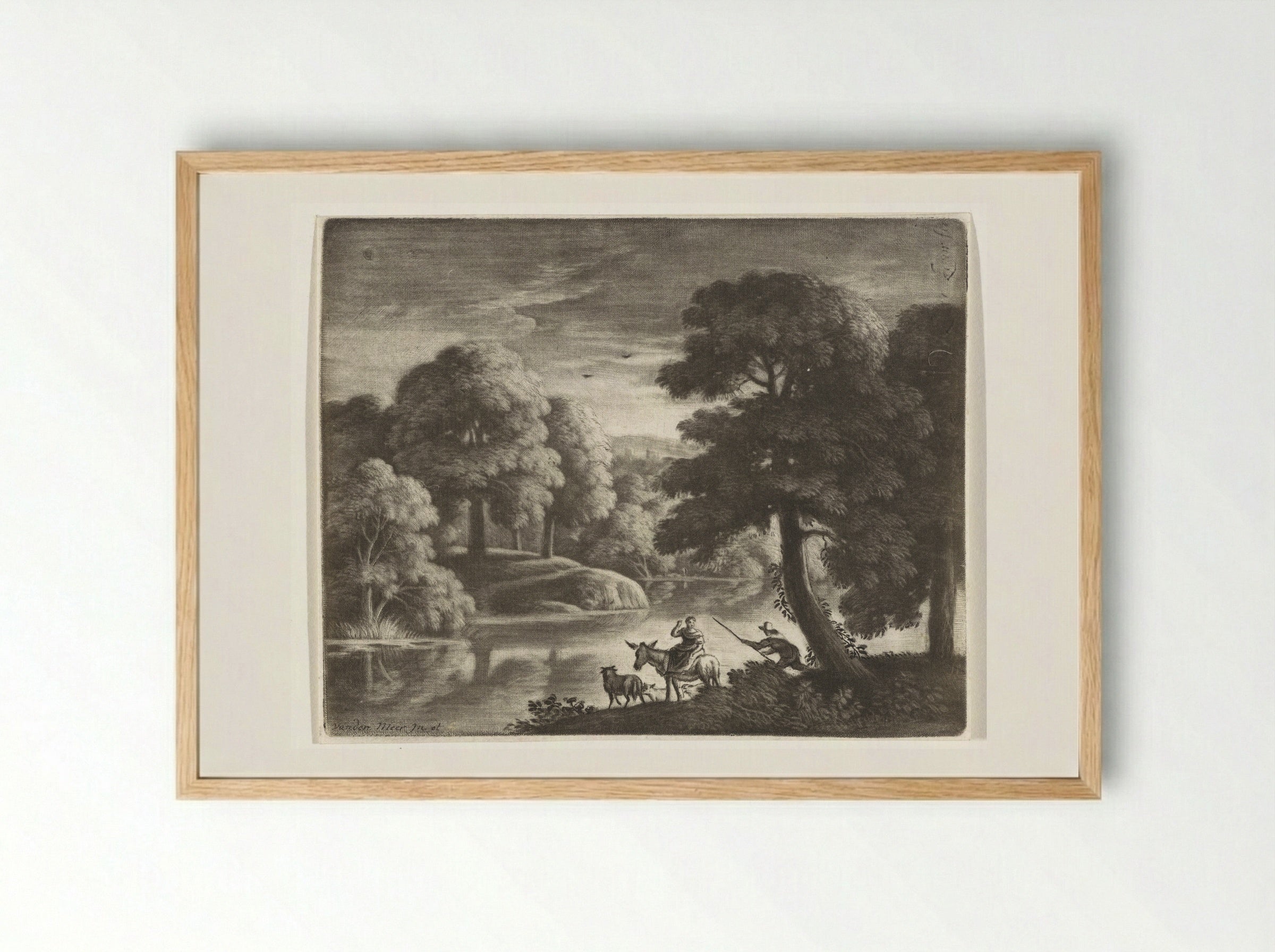 Landschap met herder en herderin - Pieter Louw - Framed Print Wood