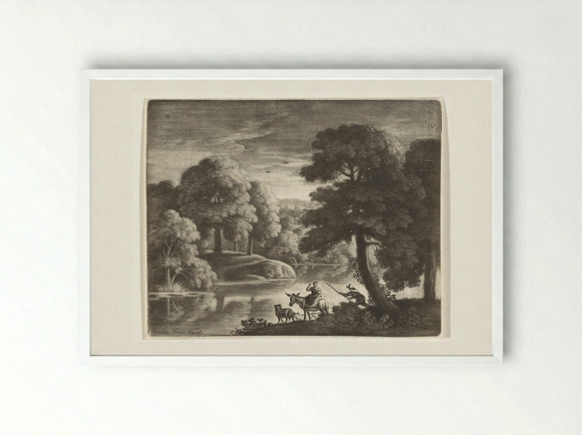 Landschap met herder en herderin - Pieter Louw - Framed Print White