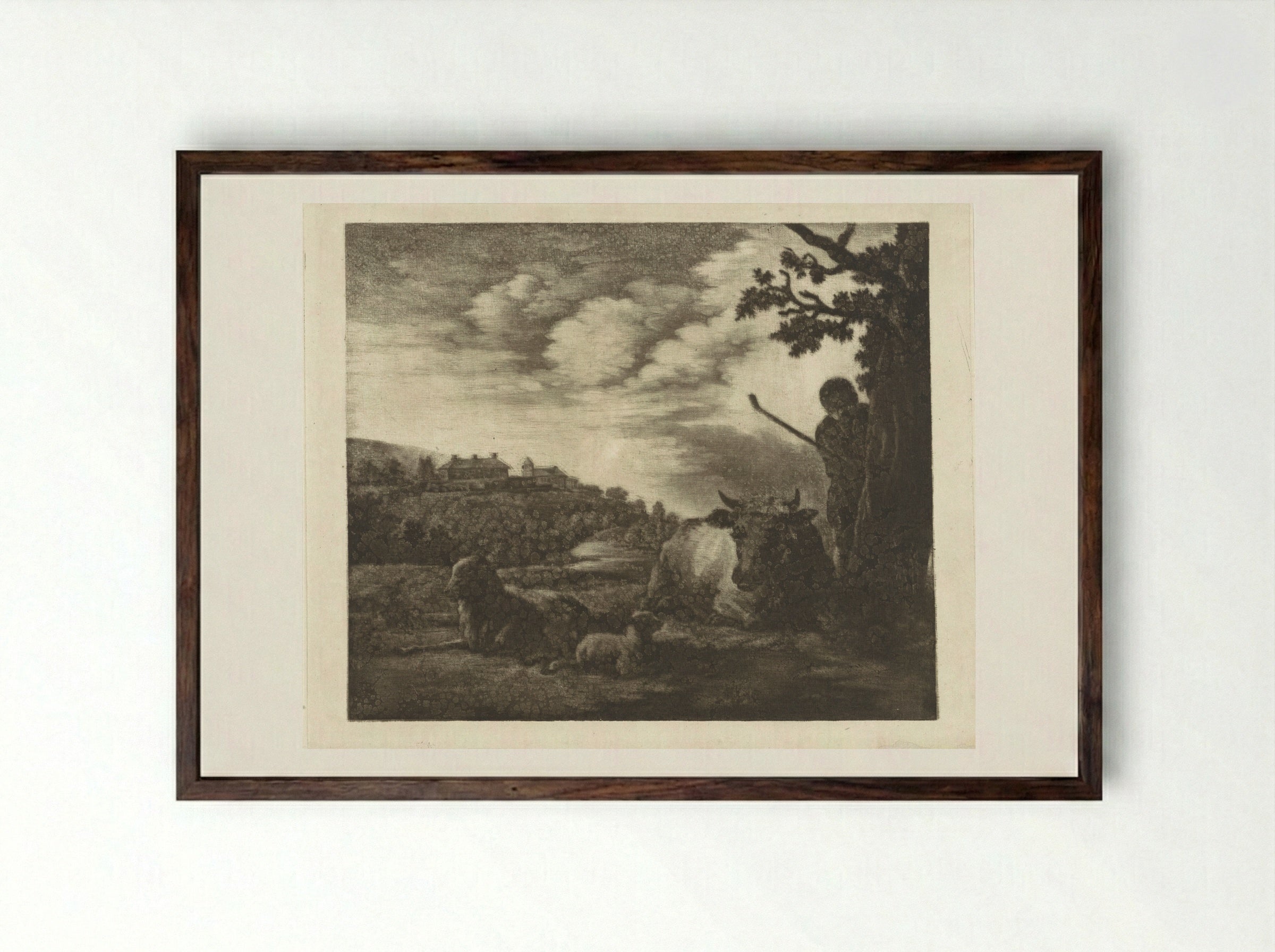 Landschap met een herder - Dirk van der Toorn - Framed Print Dark Wood