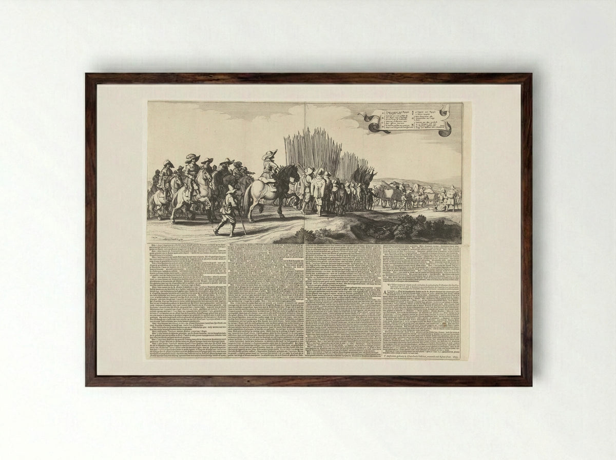 Uittocht van het Spaanse leger uit Maastricht, 1632 (platen 5 en 6) - Jan van de Velde II - Framed Print Dark Wood