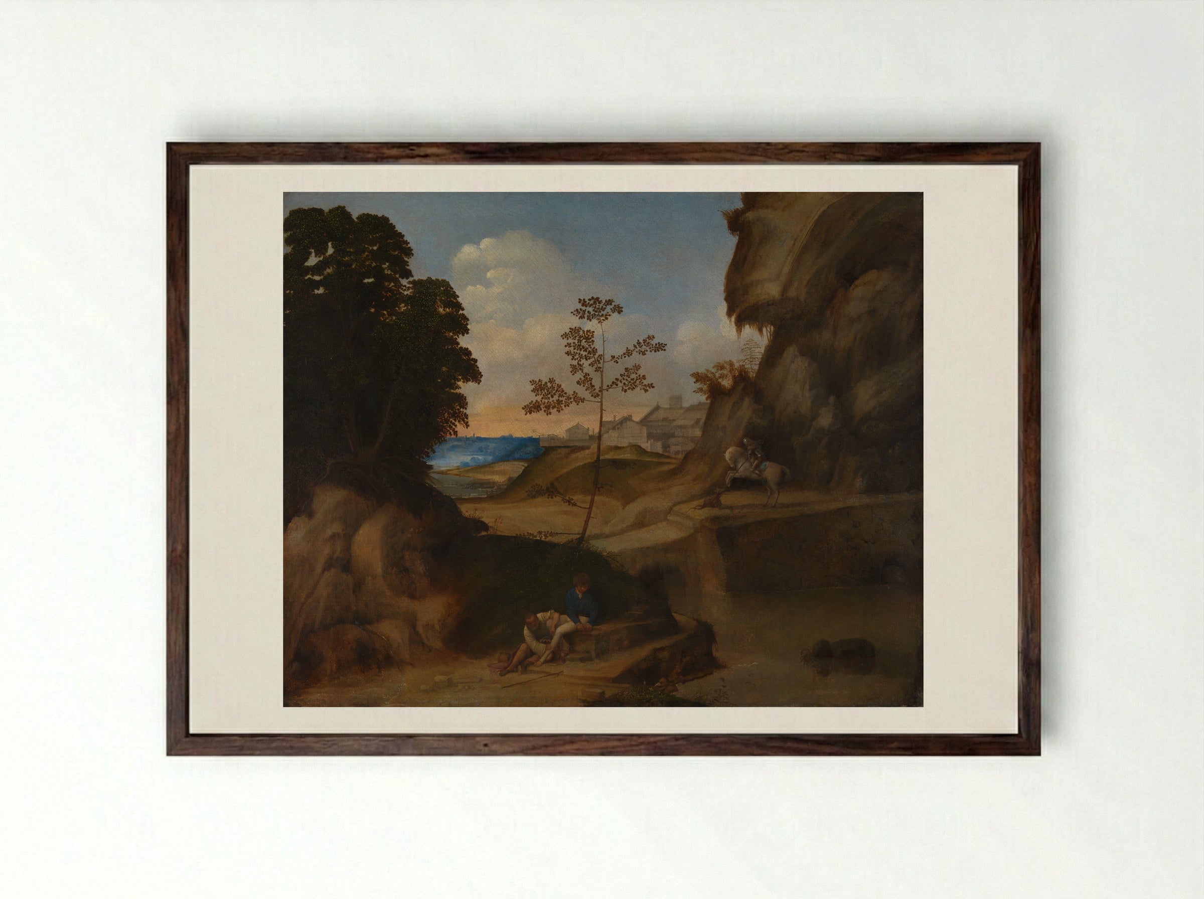 The Sunset - Giorgione - Framed Print Dark Wood