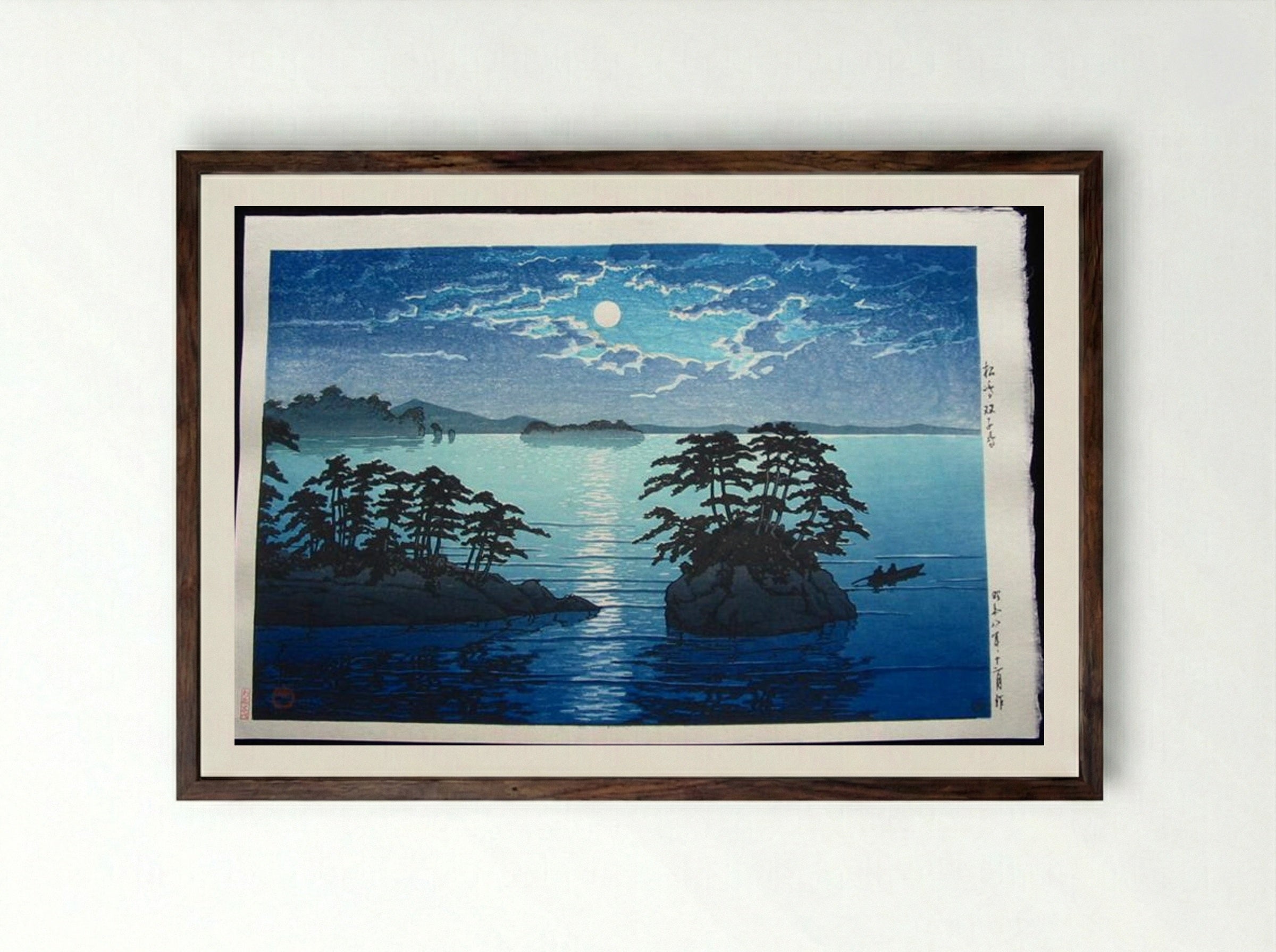 Full Moon at Fugato Island - Hasui Kawase - Framed Print Dark Wood