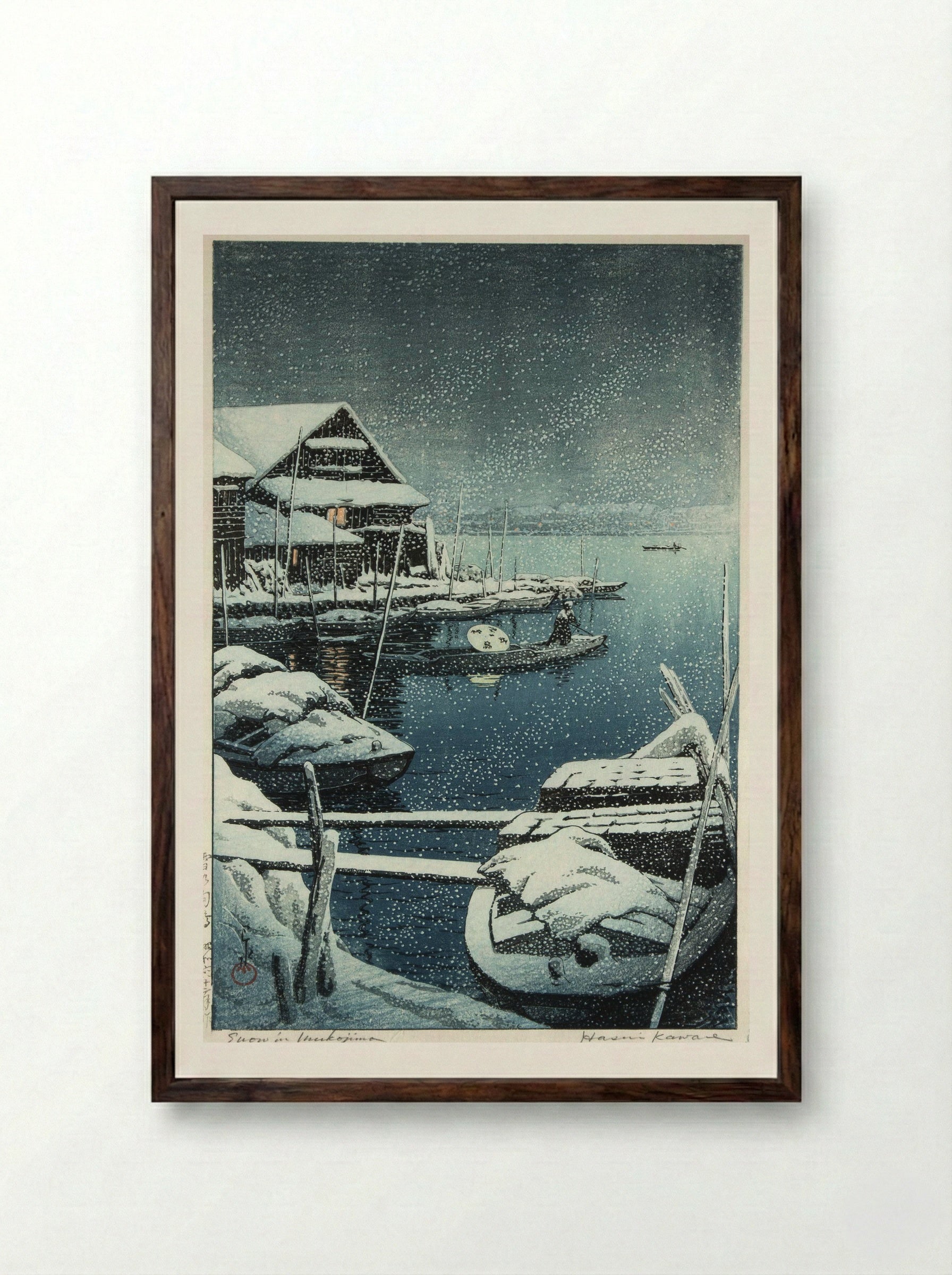 Snow at Mukojima - Hasui Kawase - Framed Print Dark Wood