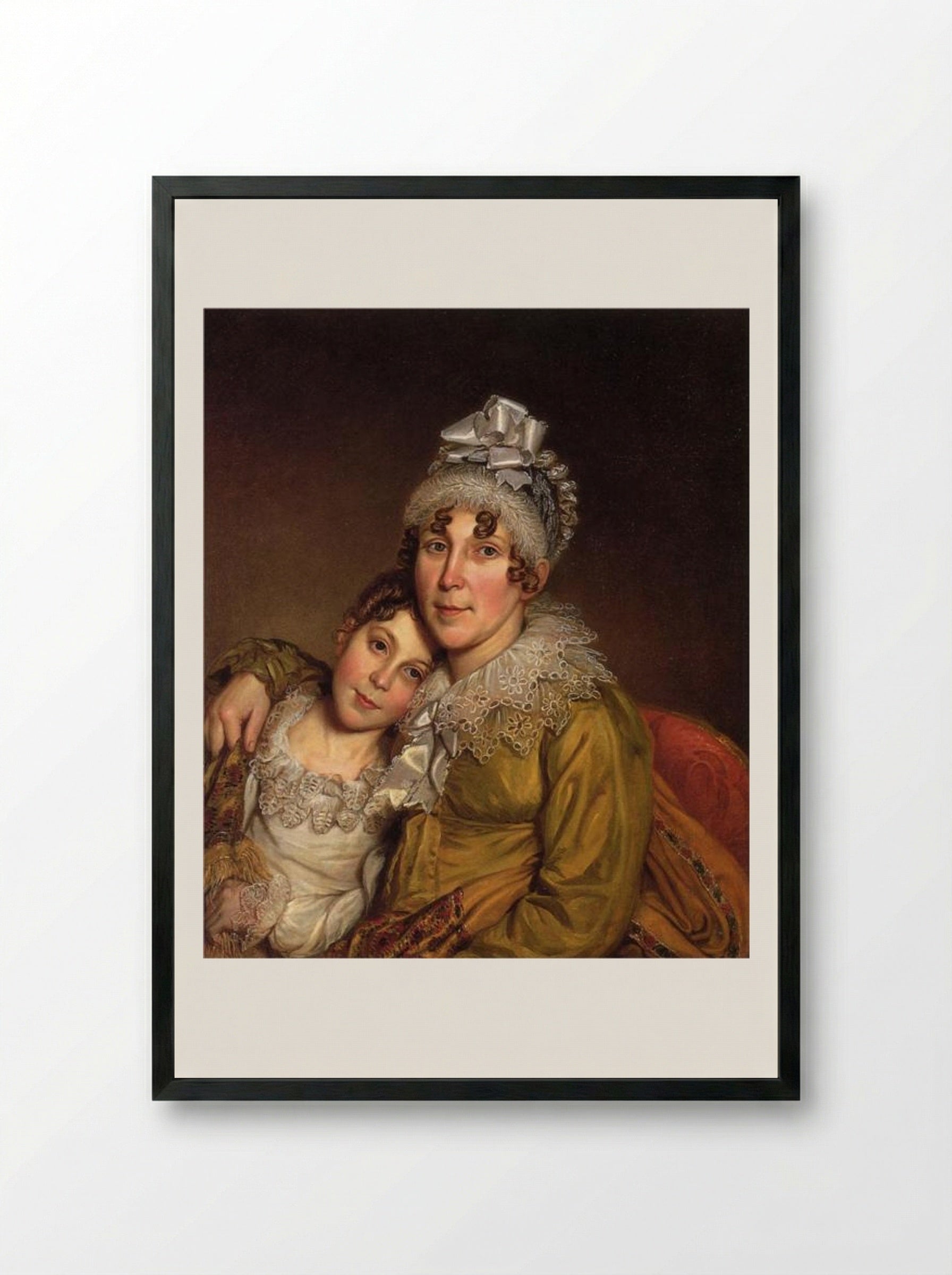 Mother Caressing Her Convalescent Daughter - Charles Willson Peale - Framed Print Black