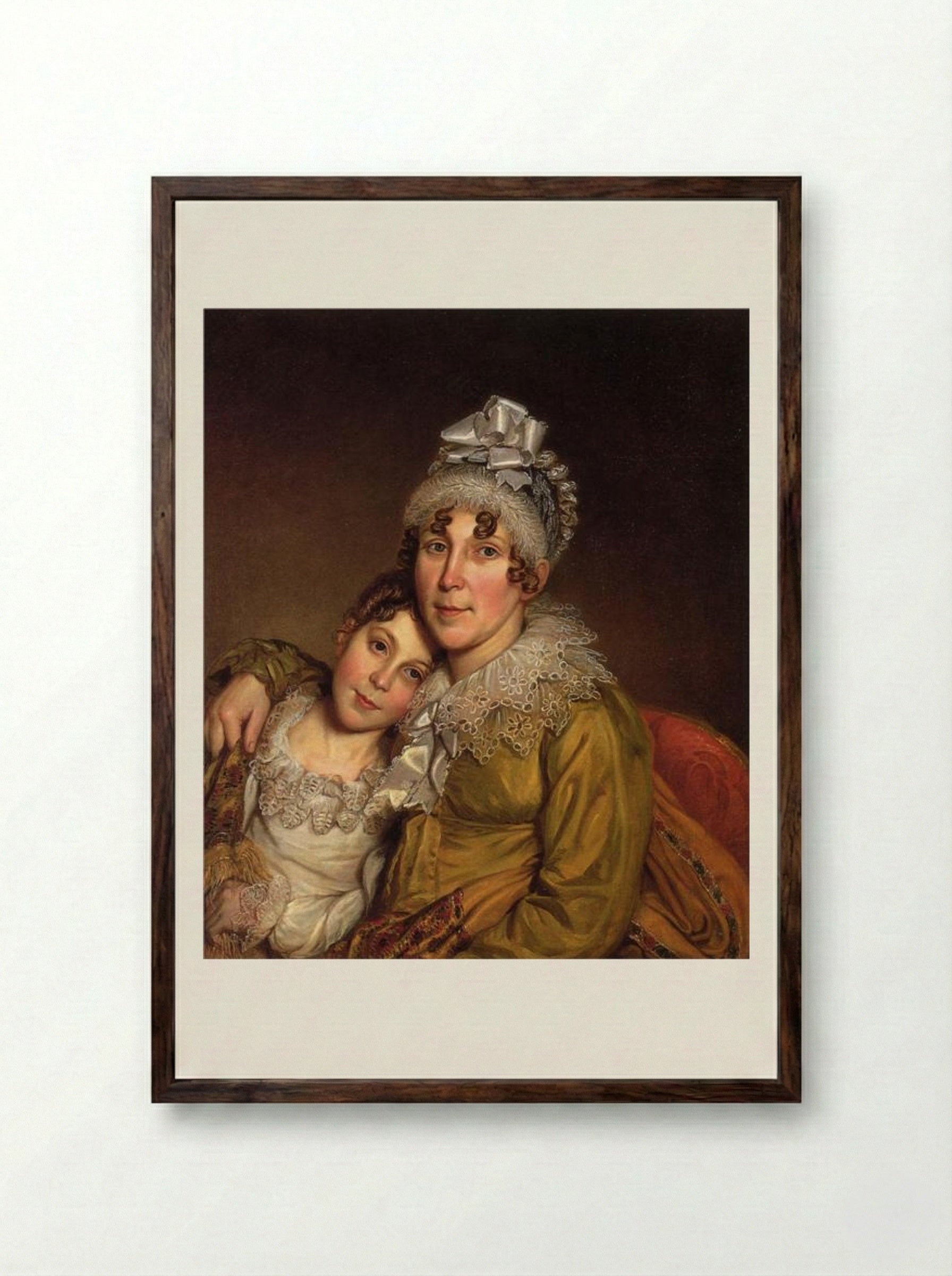 Mother Caressing Her Convalescent Daughter - Charles Willson Peale - Framed Print Dark Wood