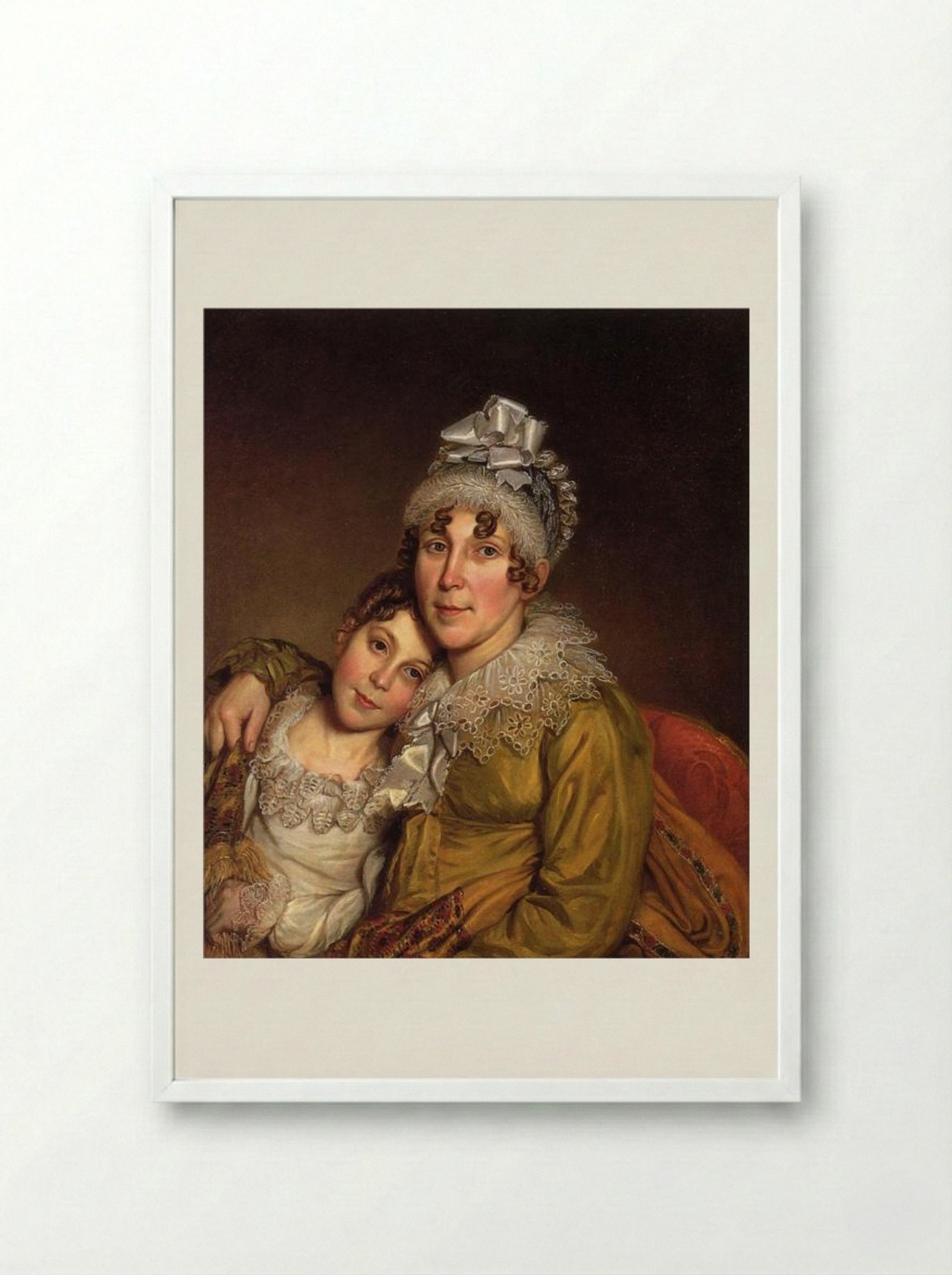 Mother Caressing Her Convalescent Daughter - Charles Willson Peale - Framed Print White