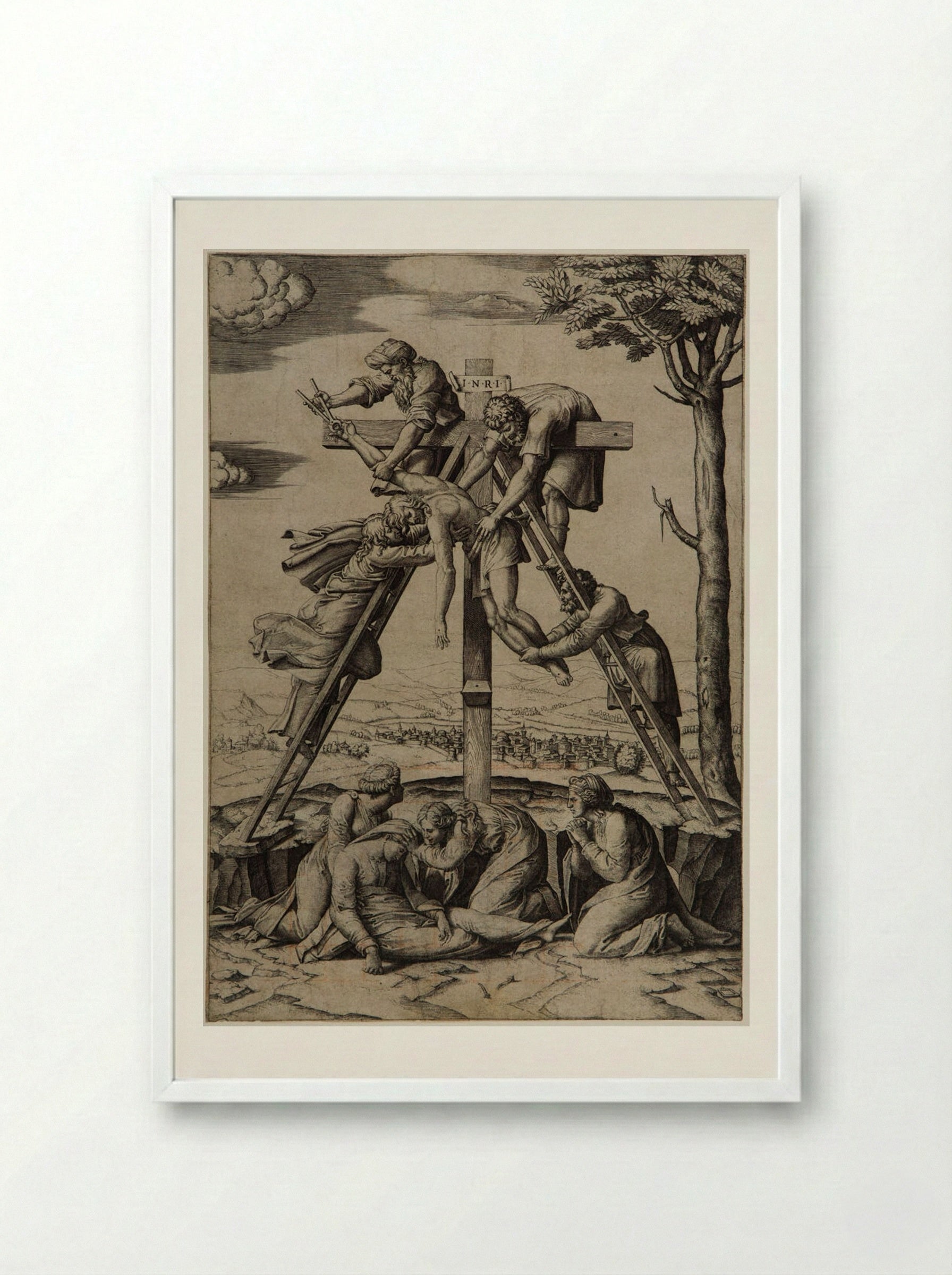 The Deposition from the Cross - Marcantonio Raimondi - Framed Print White
