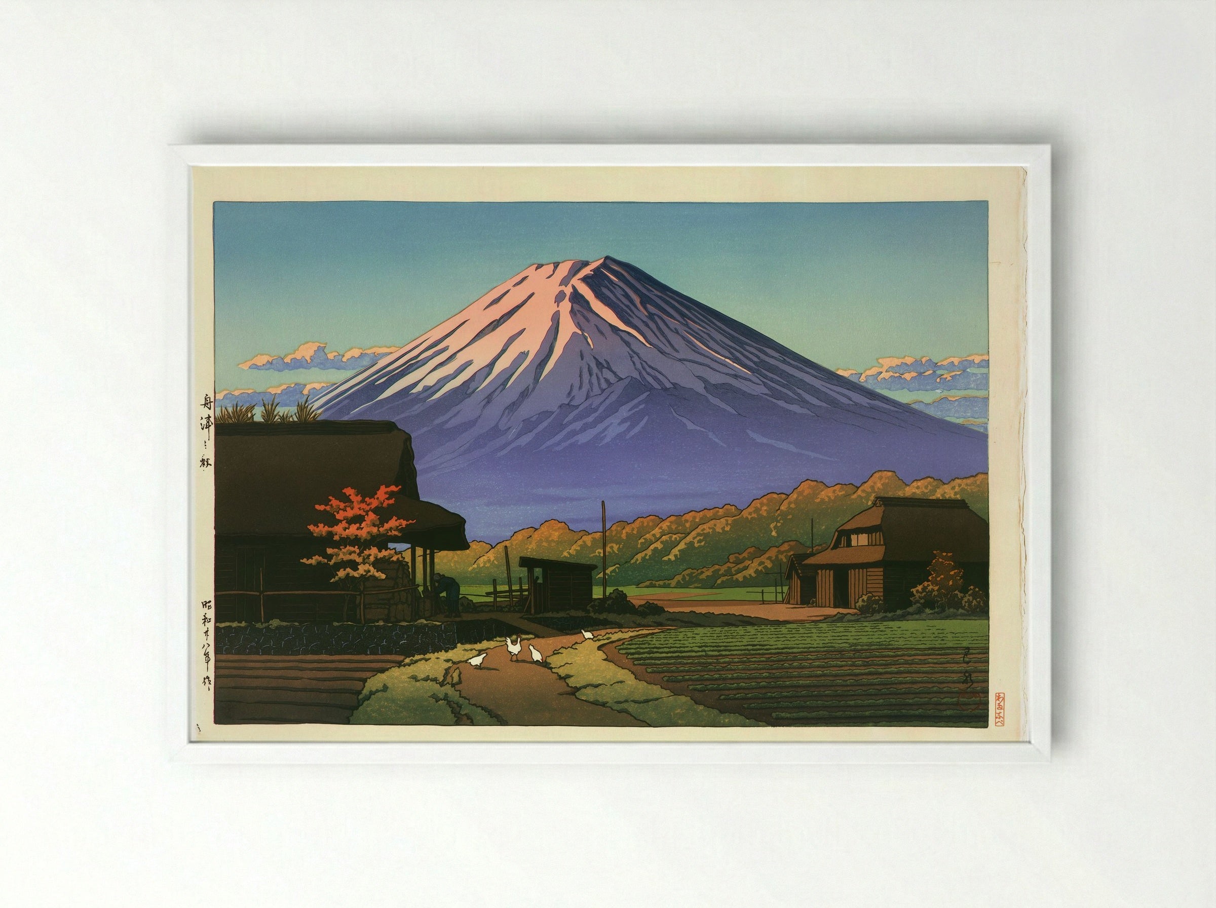 Autumn at Funatsu, Near Lake Kawaguchi - Hasui Kawase - Framed Print White