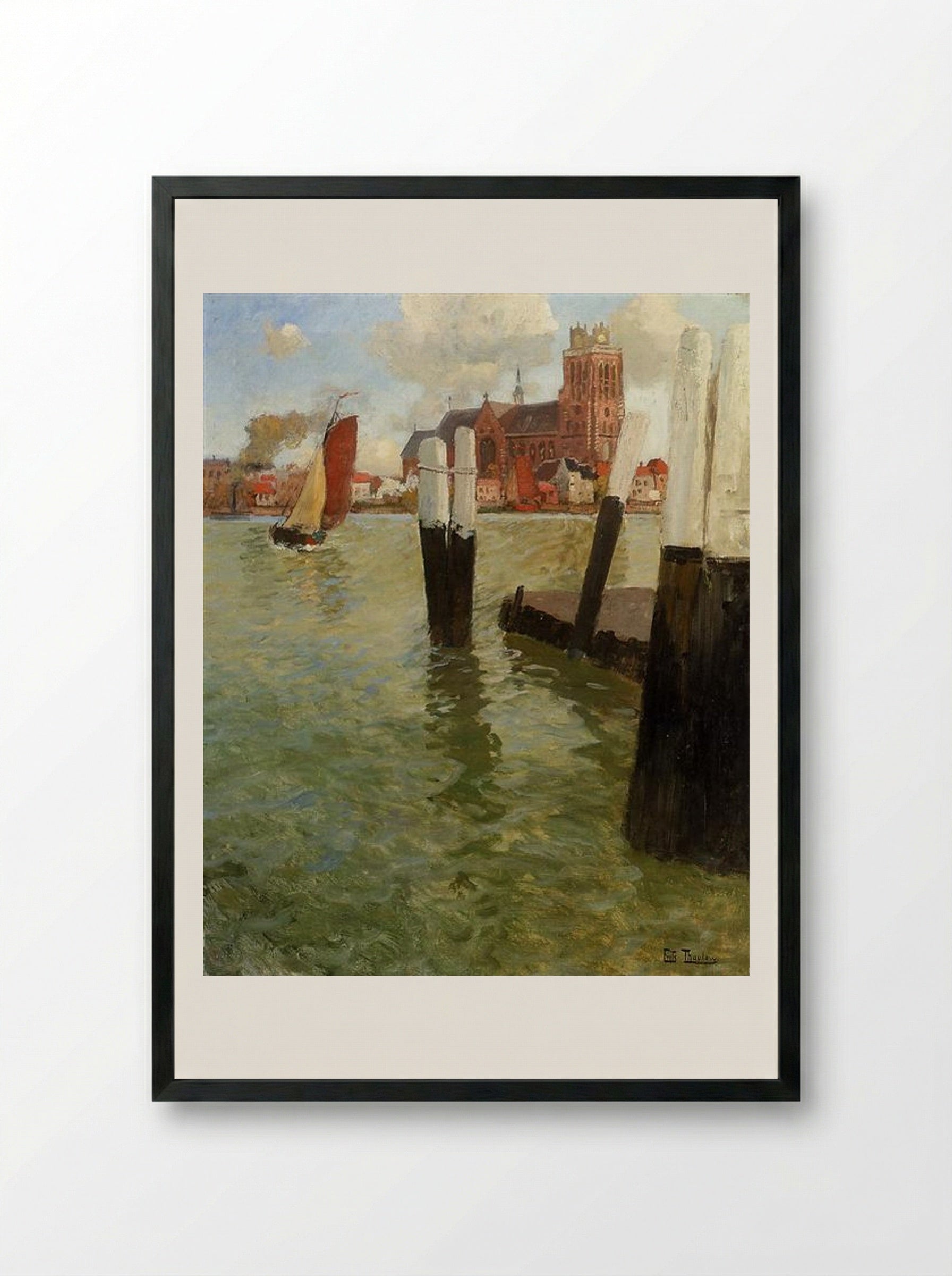 The Pier, Dordrecht - Frits Thaulow - Framed Print Black