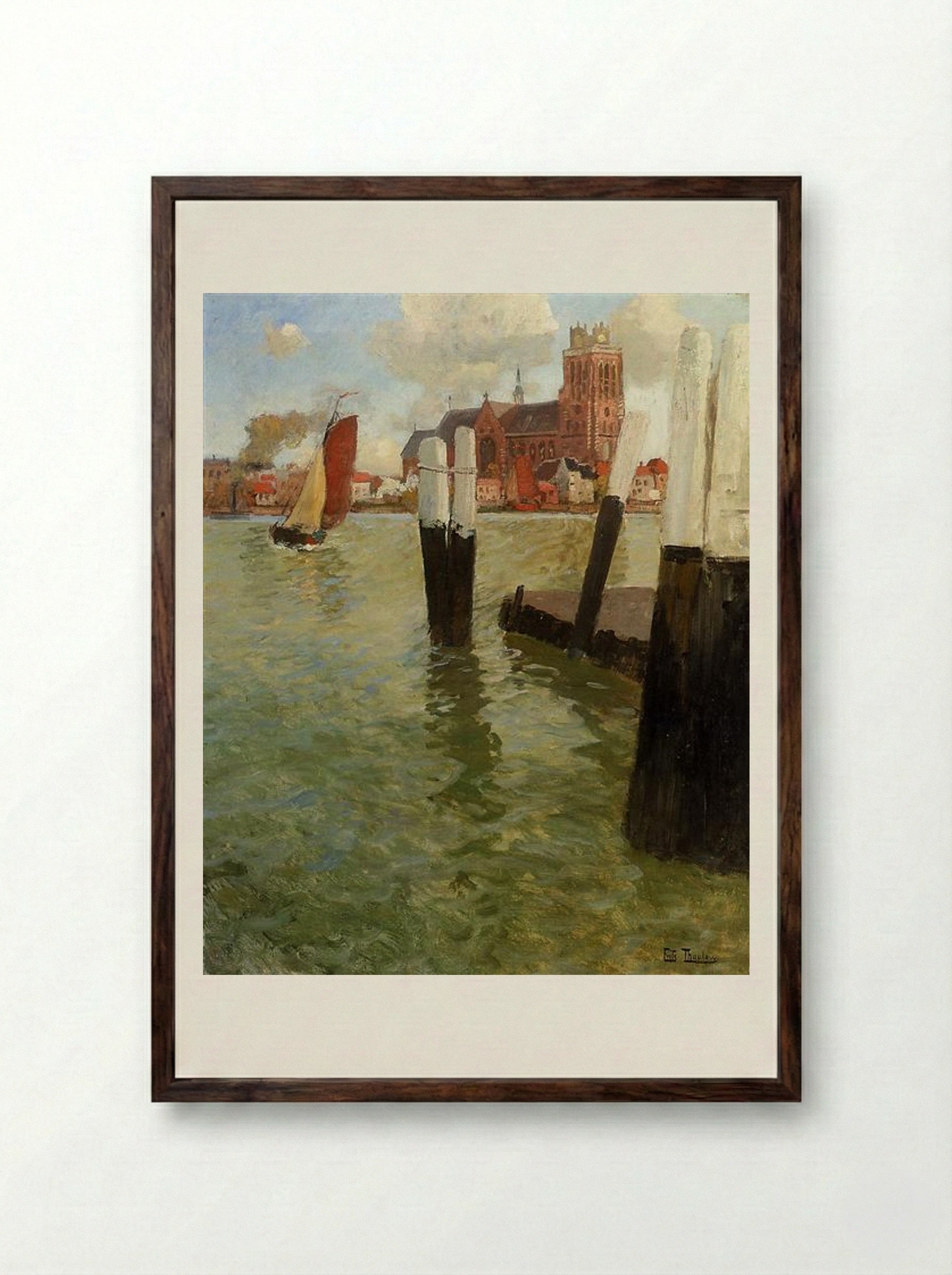 The Pier, Dordrecht - Frits Thaulow - Framed Print Dark Wood