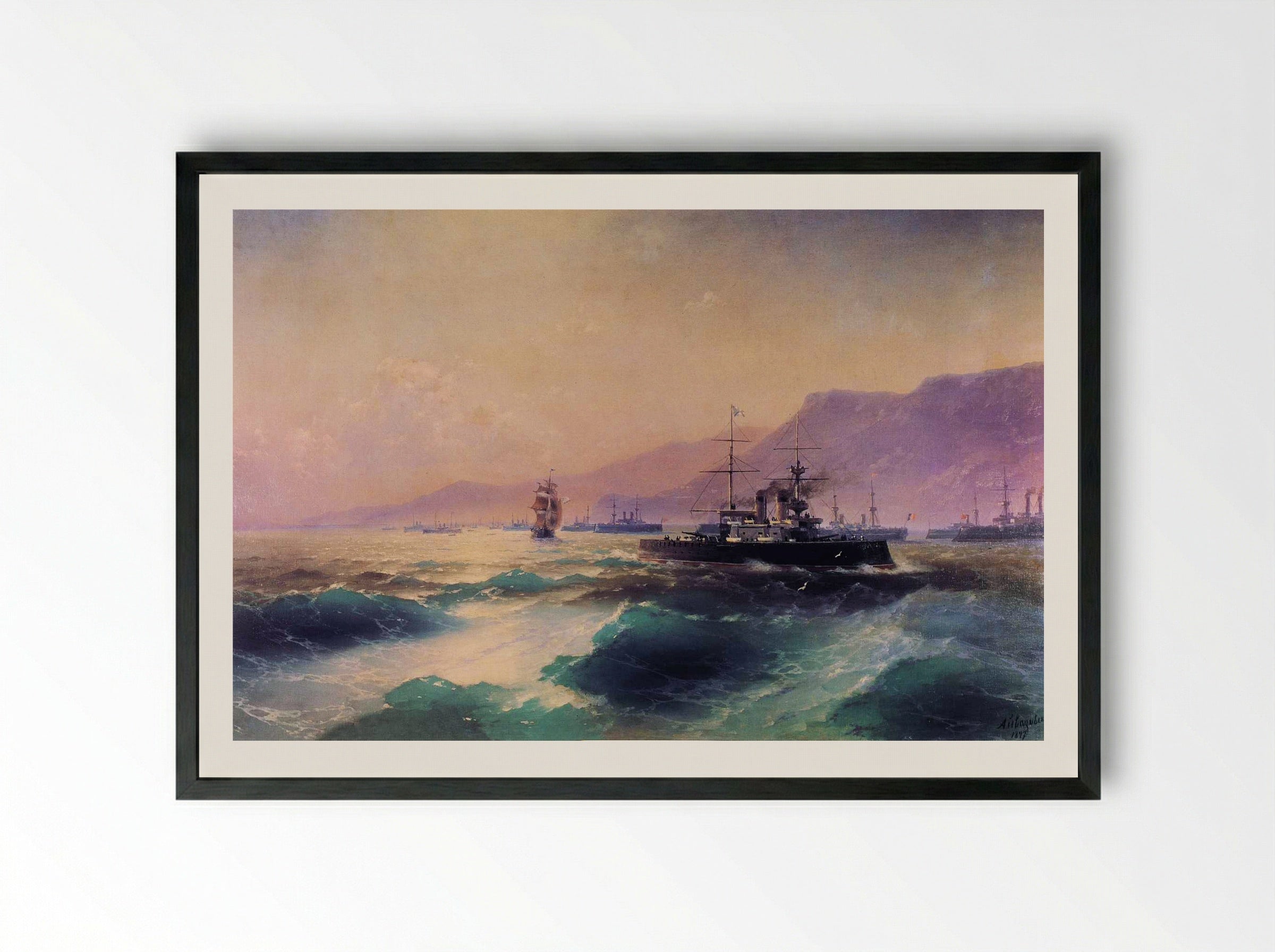 Gunboat off Crete - Ivan Aivazovsky - Framed Print Black