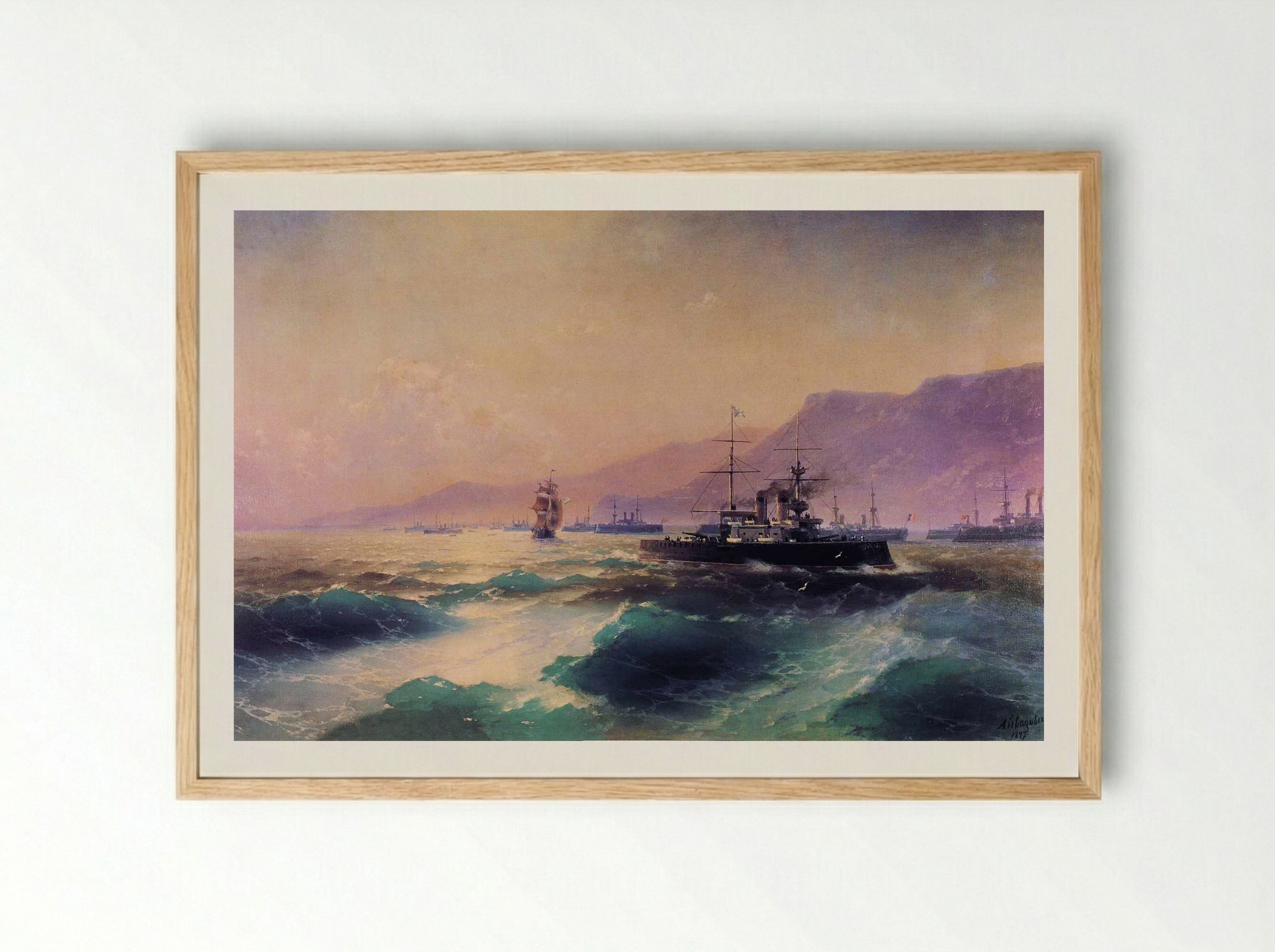 Gunboat off Crete - Ivan Aivazovsky - Framed Print Wood