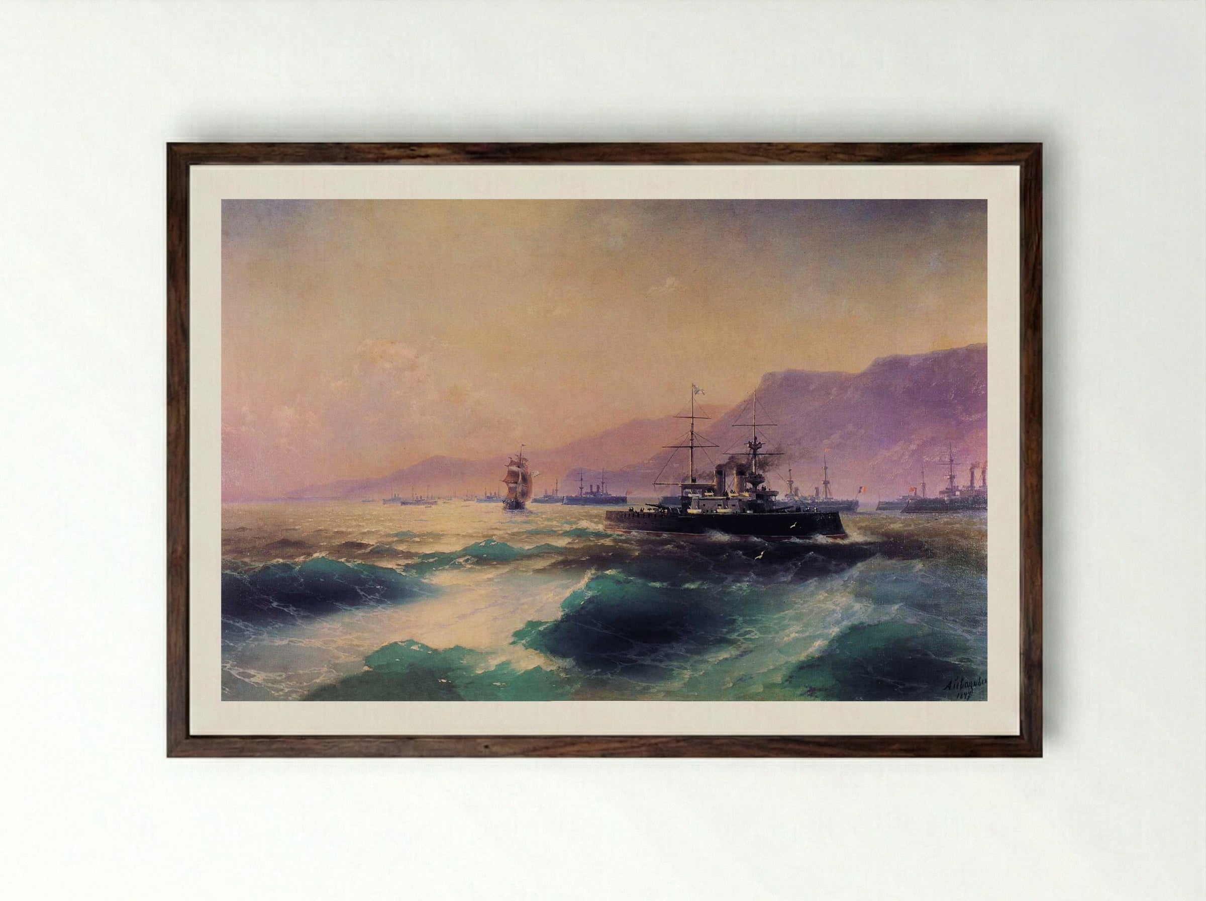 Gunboat off Crete - Ivan Aivazovsky - Framed Print Dark Wood