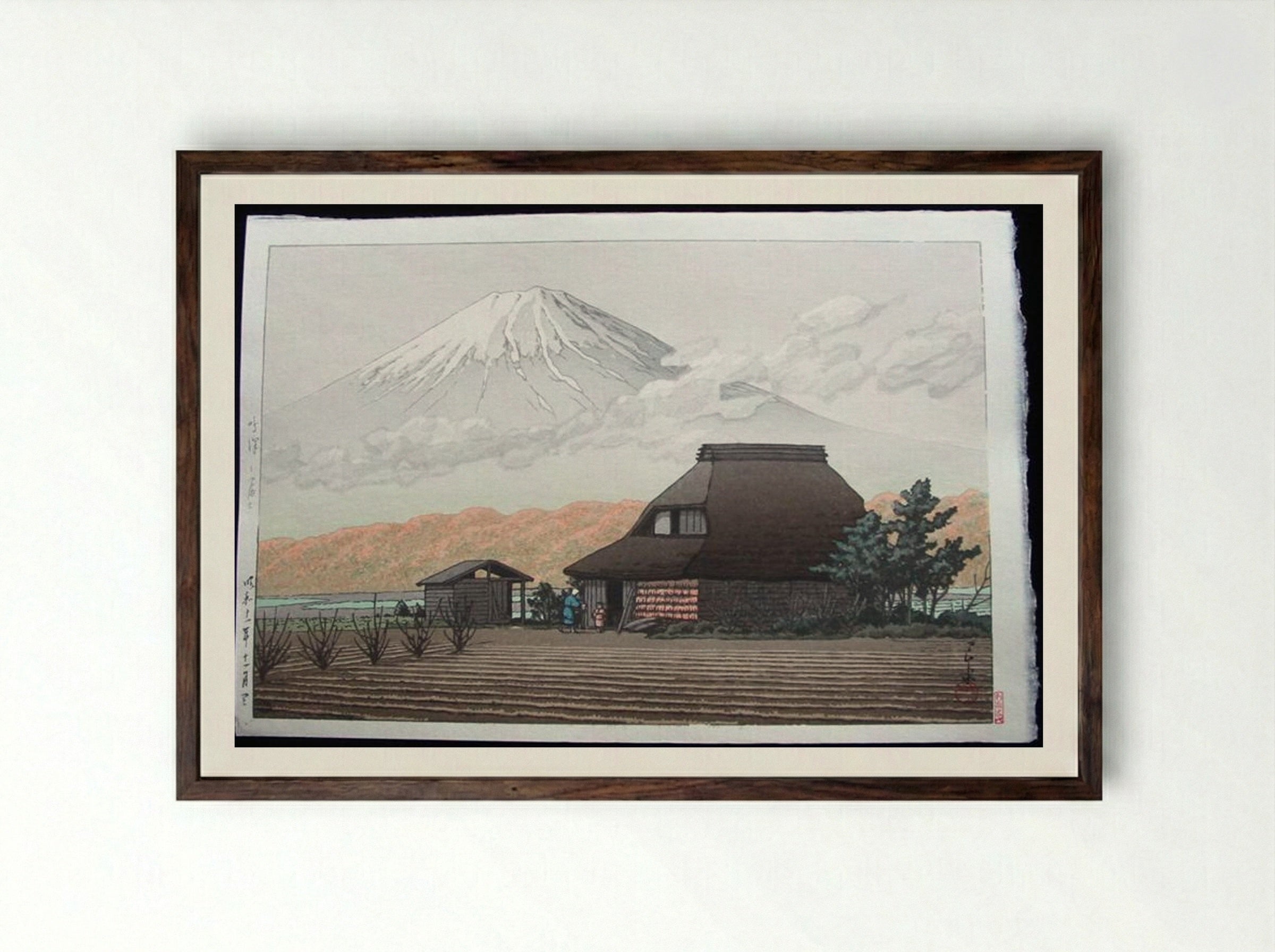 Mount Fuji from Narusawa in Autumn - Hasui Kawase - Framed Print Dark Wood