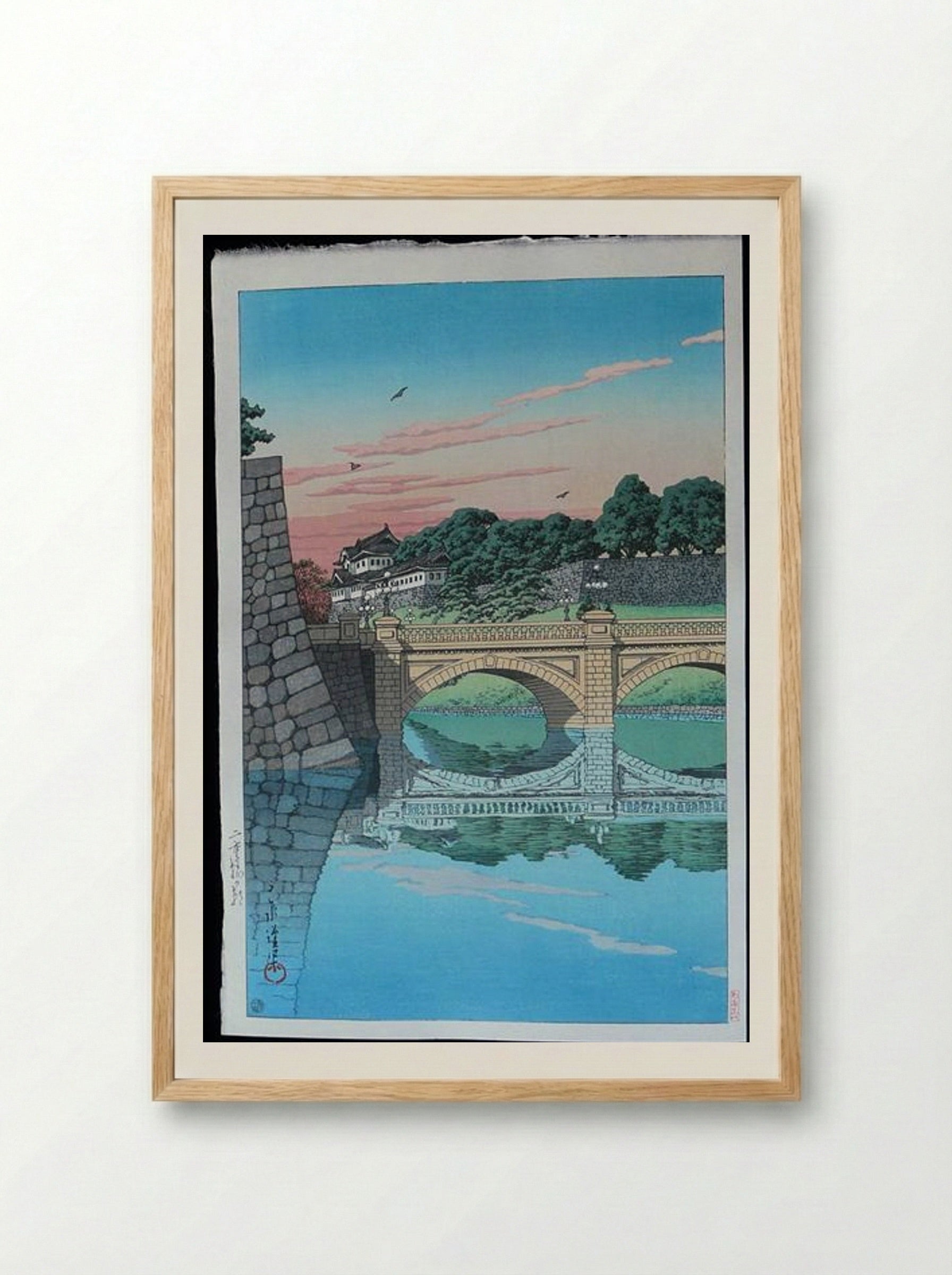 Morning at Nijubashi Bridge - Hasui Kawase - Framed Print Wood