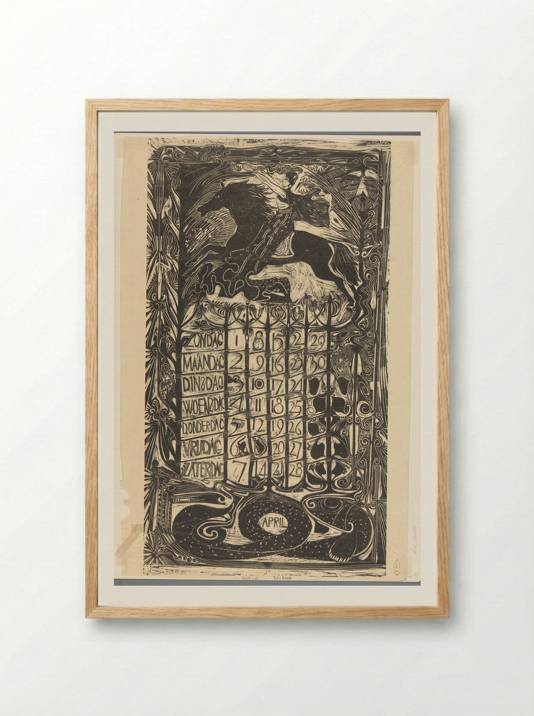 Kalenderblad april 1894 - Carel Adolph Lion Cachet - Framed Print Wood