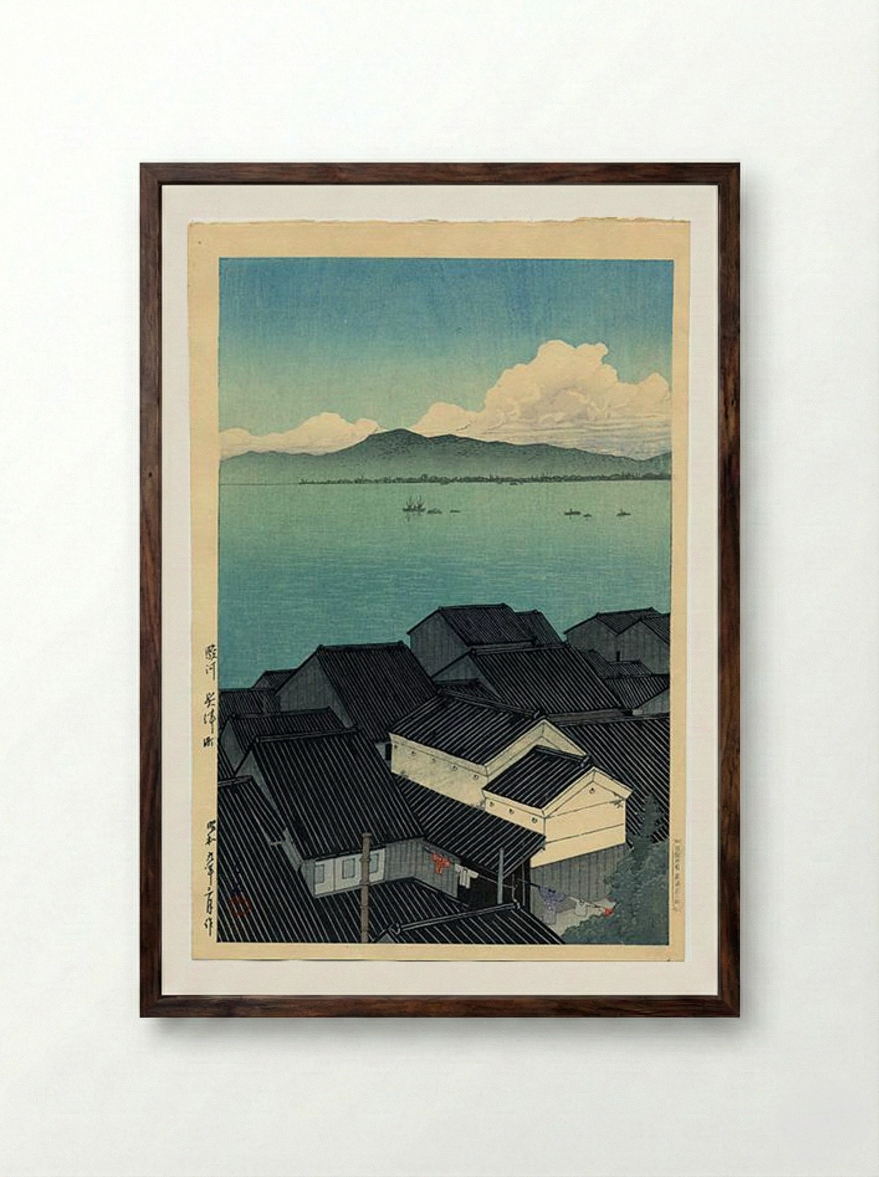 Okitsu-cho, Suruga - Hasui Kawase - Framed Print Dark Wood