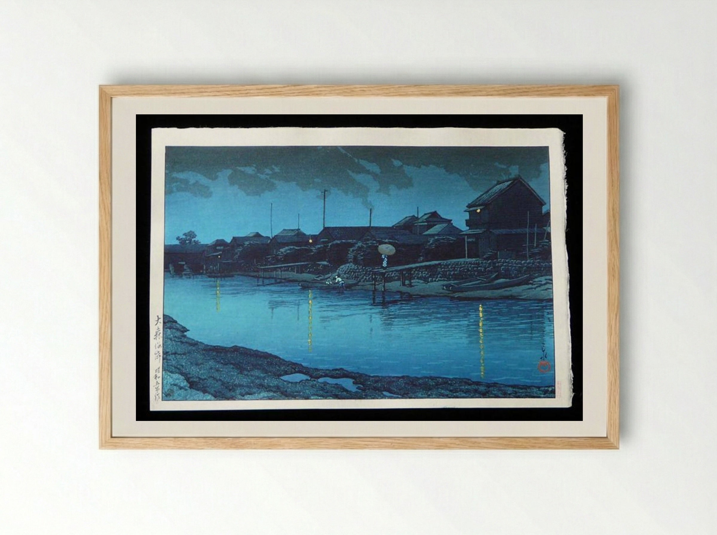 Omori Beach at Night - Hasui Kawase - Framed Print Wood